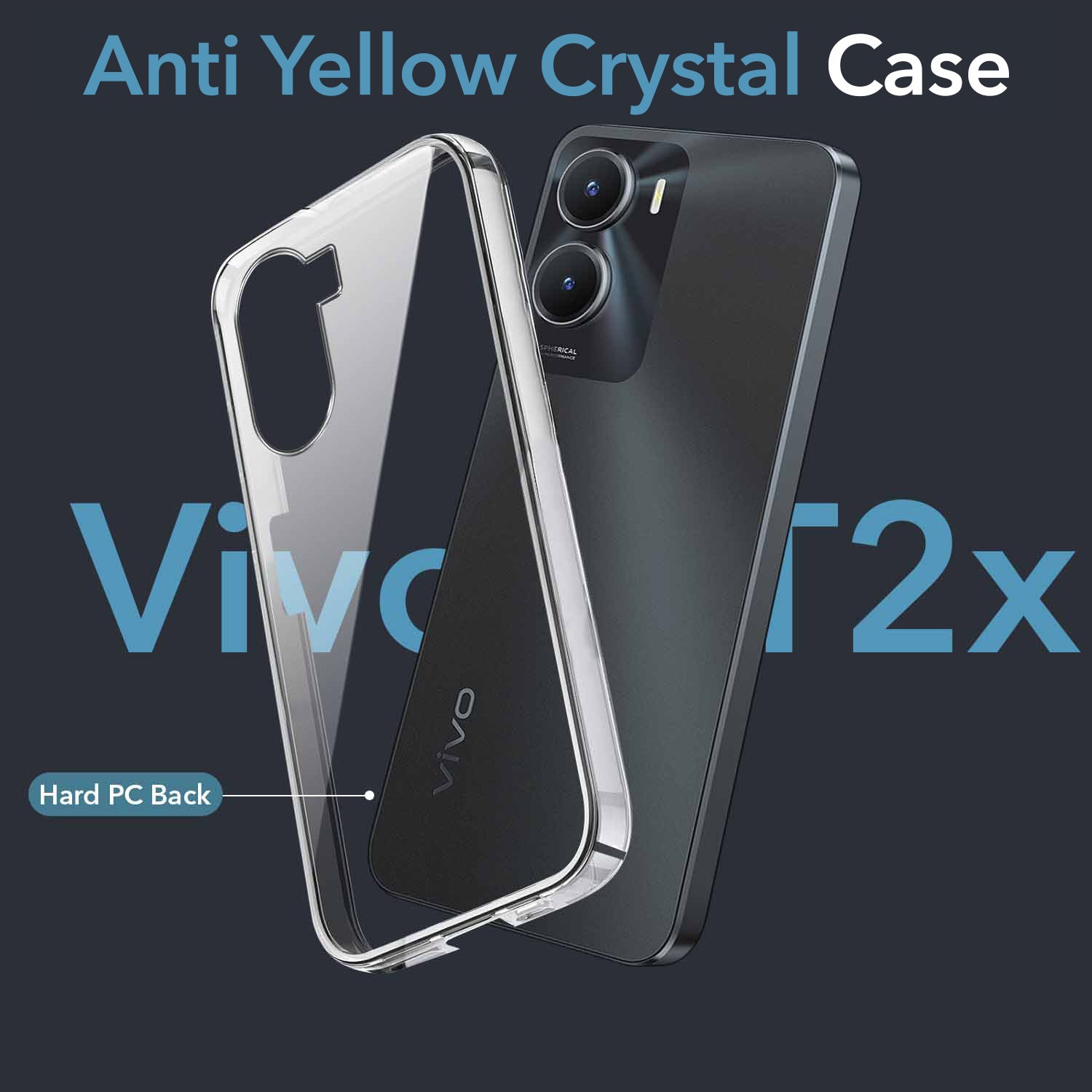 For Vivo T2x Back Cover Case (Hard Anti Yellow Clear Case Drop