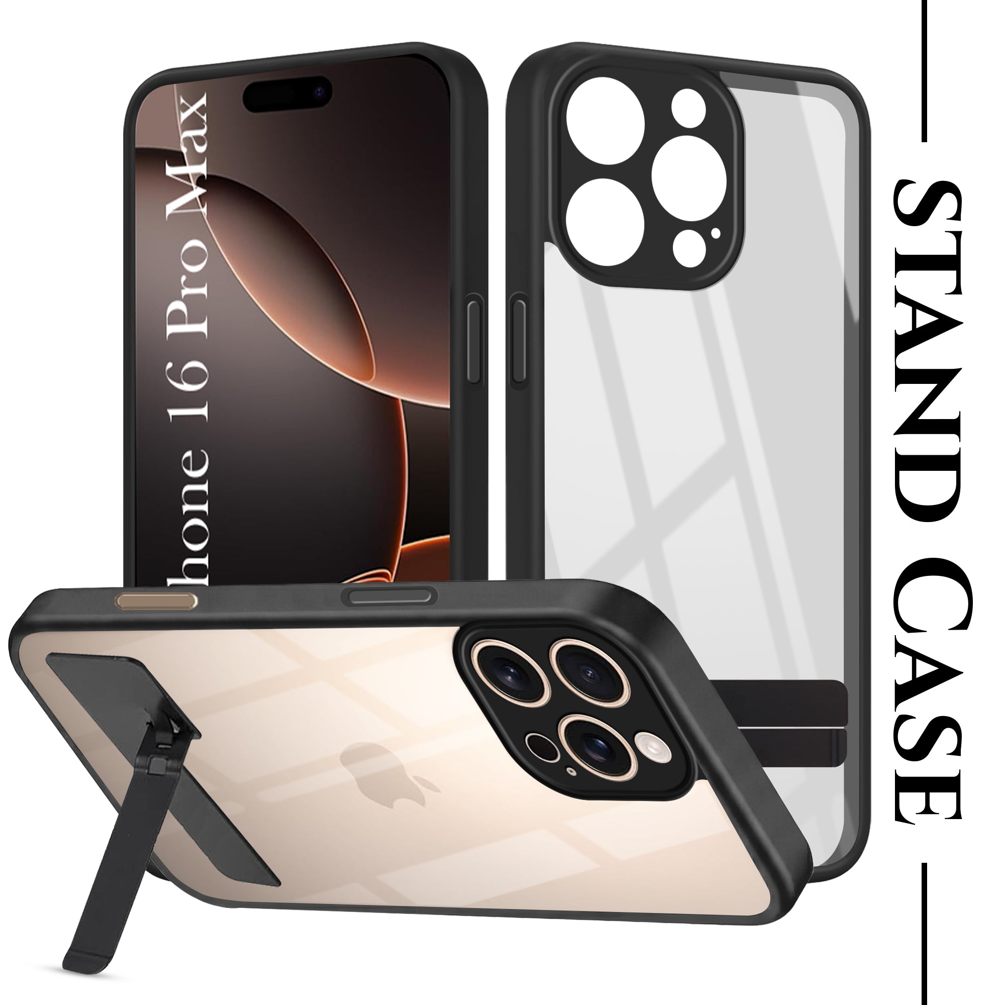 For Apple iPhone 16 Pro Max Back Cover Case (Built-in Stand | Lifetime Anti Yellow | Kickstand Shockproof | Camera Protection | MagSafe Compatible)