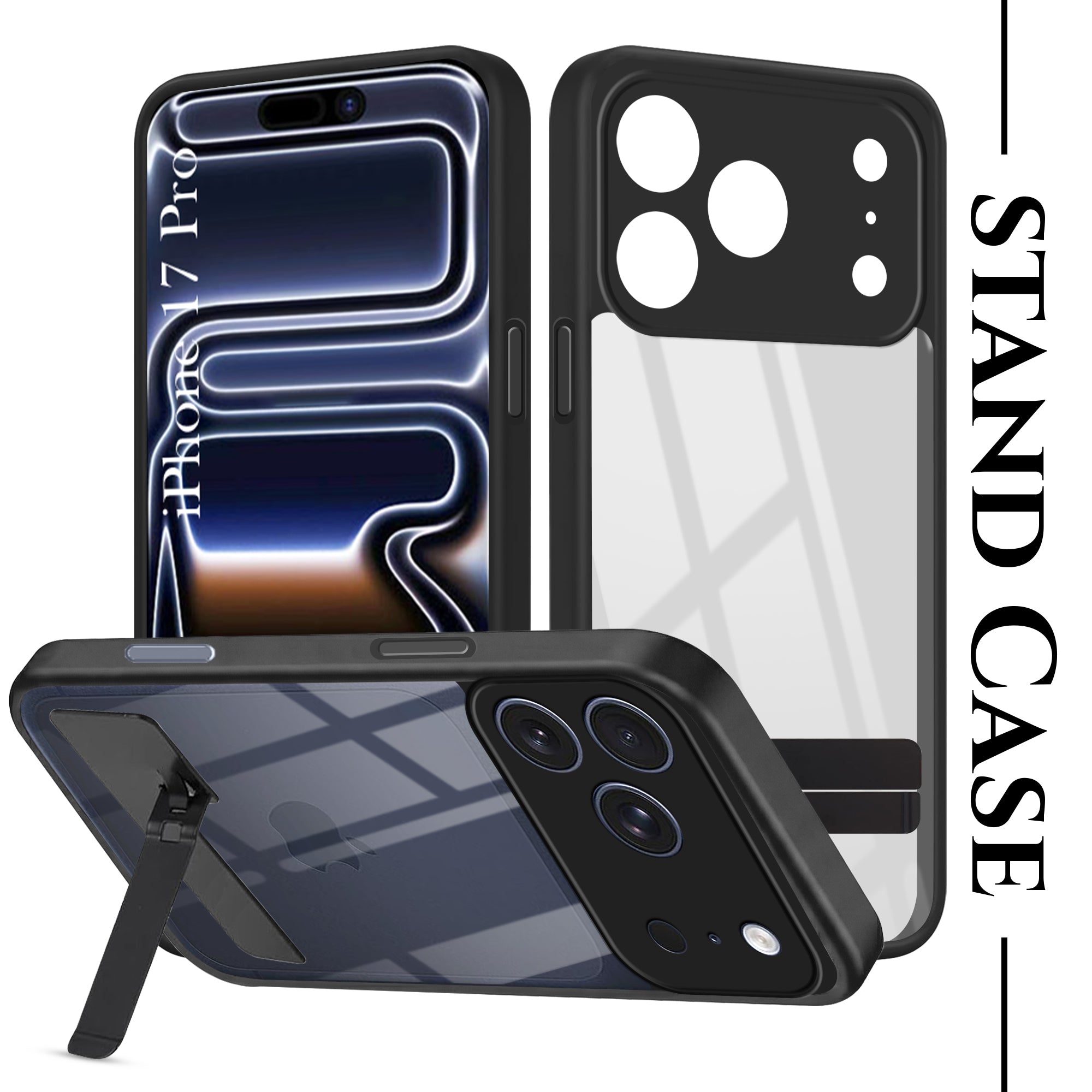 For Apple iPhone 17 Pro Back Cover Case (Built-in Stand | Lifetime Anti Yellow | Kickstand Shockproof | Camera Protection | MagSafe Compatible)