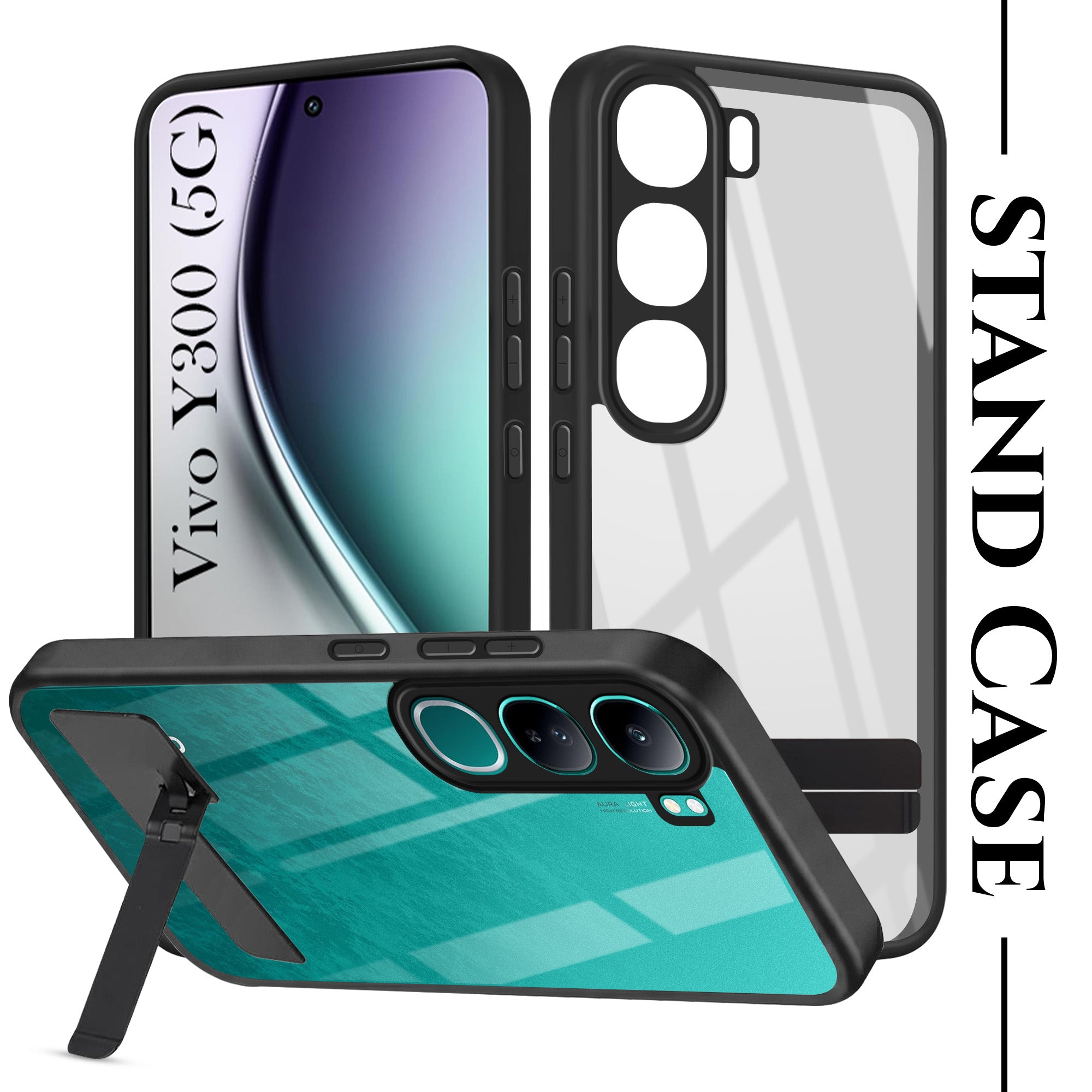 For Vivo Y300 Back Cover Case (Built-in Stand | Lifetime Anti Yellow | Kickstand Shockproof | Camera Protection | MagSafe Compatible)