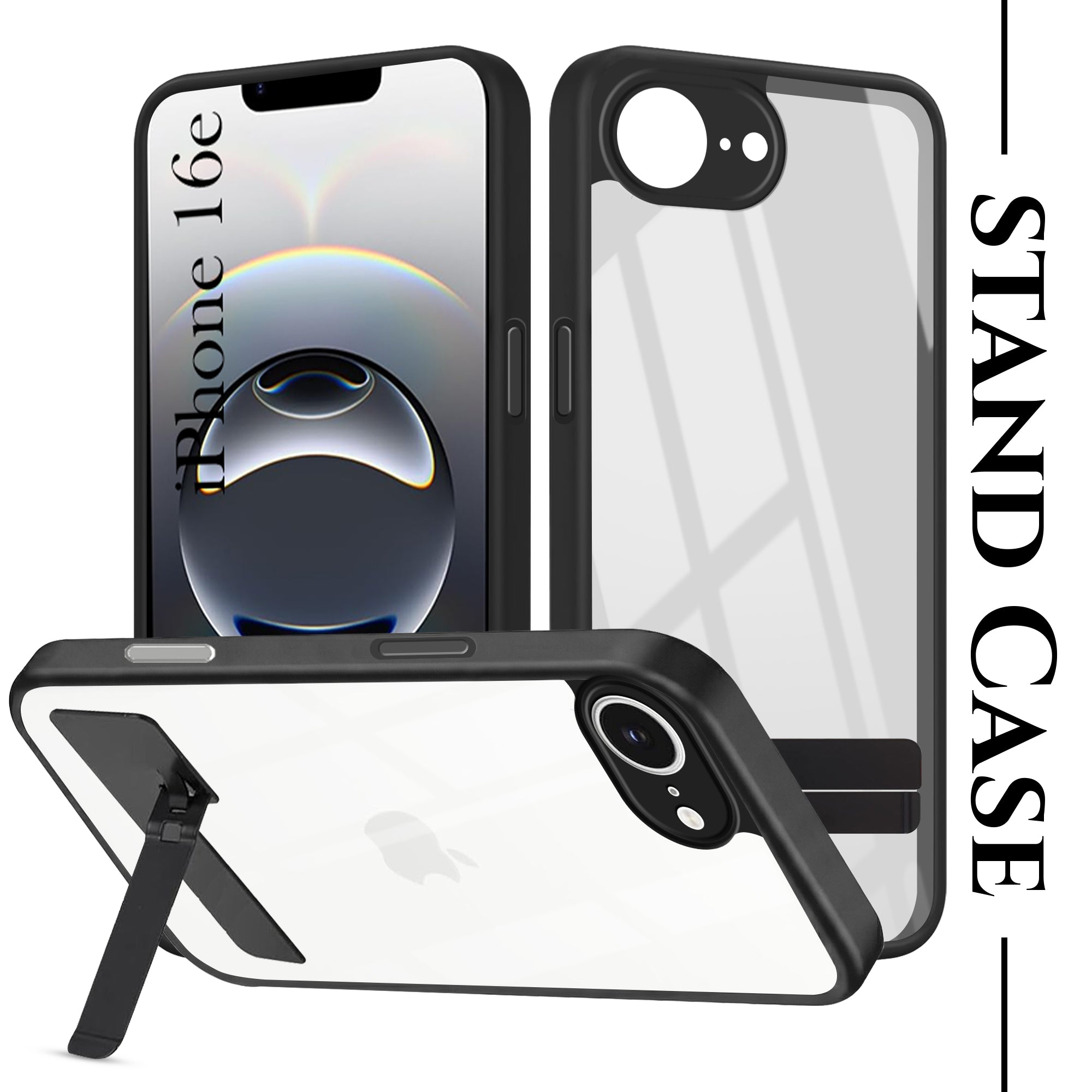 For Apple iPhone 16e Back Cover Case (Built-in Stand | Lifetime Anti Yellow | Kickstand Shockproof | Camera Protection | MagSafe Compatible)