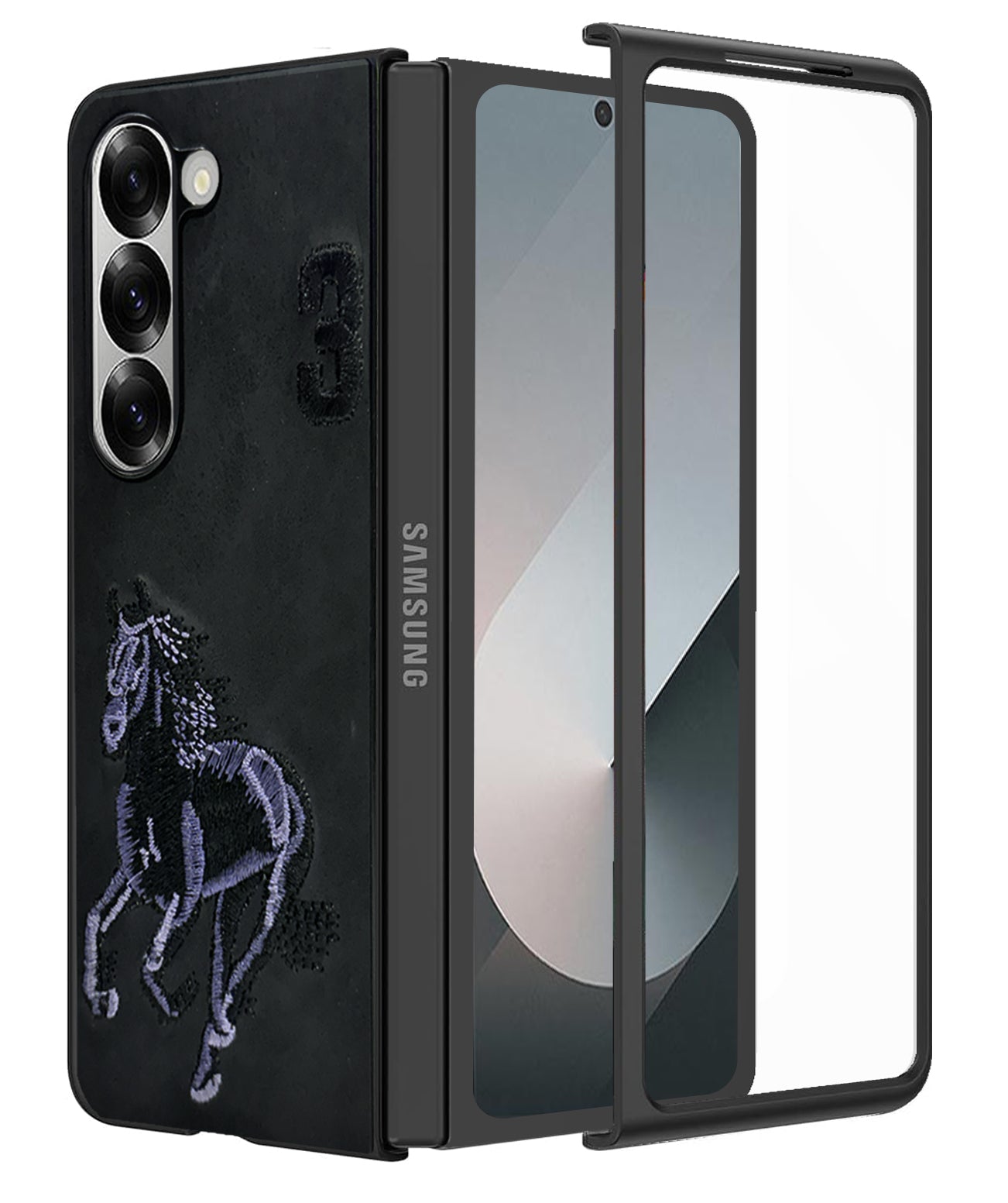 For Samsung Galaxy Z Fold 6 Leather Back Case Cover (Embroidered Modern Look|Designer Funky Vibe)