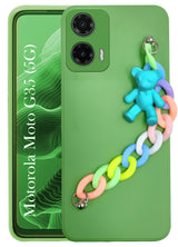 For Motorola Moto G35 5G Girls Case with Bracelet  Back Cover (Wrist Hanging Chain | Teddy Toy Cartoon)