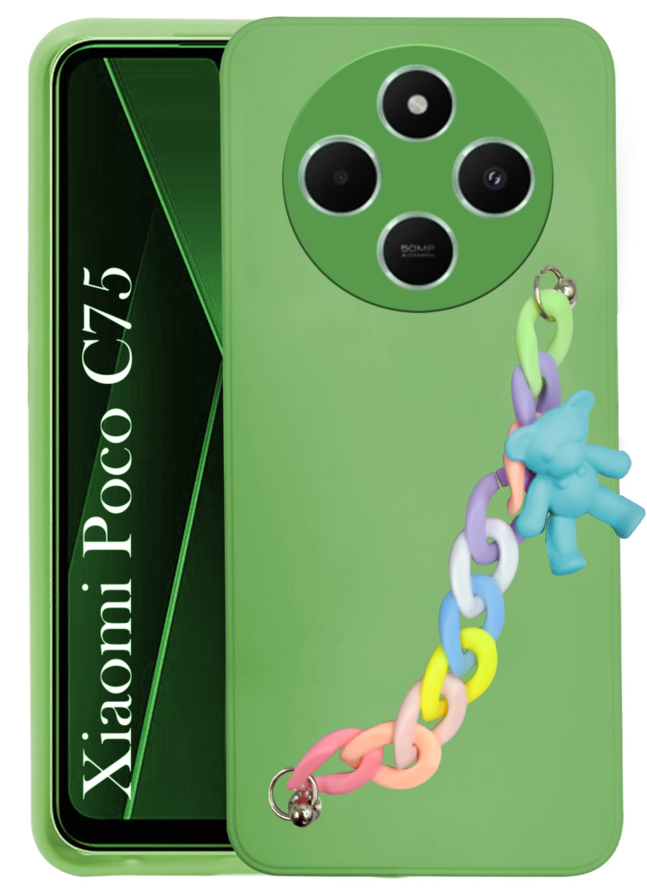 For Poco C75 | Poco M7 Back Cover Girls Case with Bracelet (Wrist Hanging Chain | Teddy Toy Cartoon)