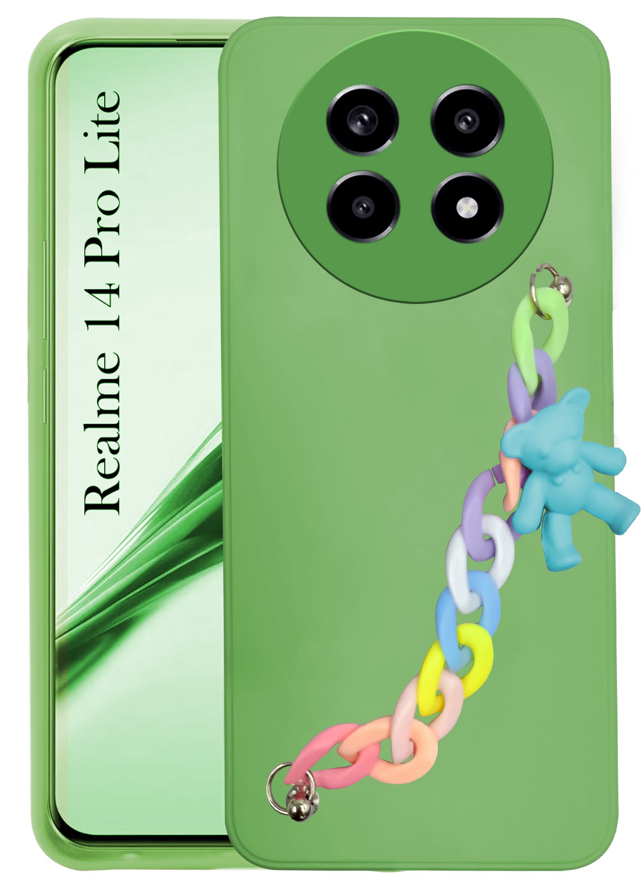 For Realme 14 Pro Lite Back Cover Girls Case with Bracelet (Wrist Hanging Chain | Teddy Toy Cartoon)