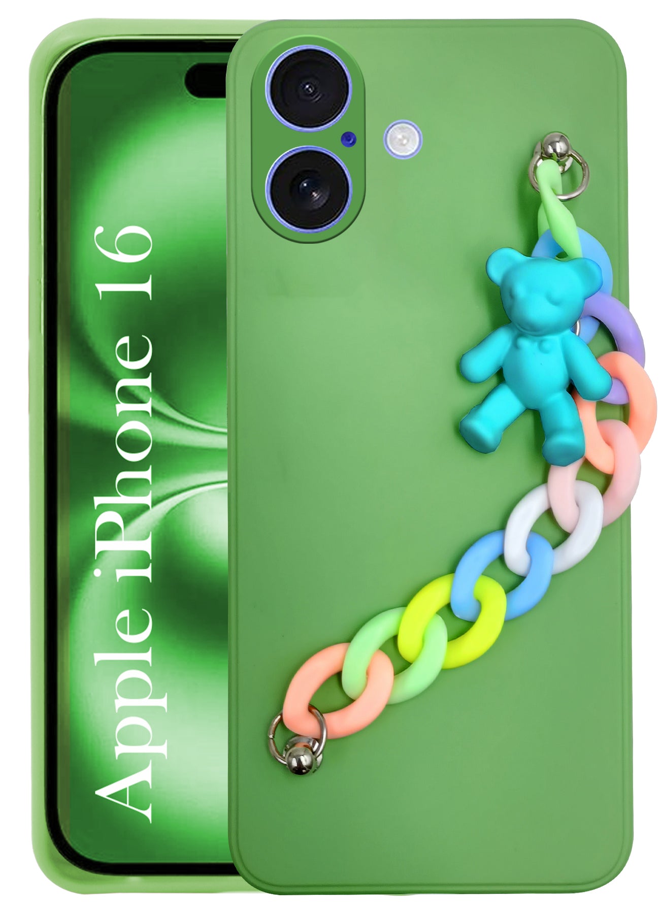 For Apple iPhone 16 Girls Case Cover with Bracelet (Wrist Hanging Chain | Teddy Toy Cartoon)