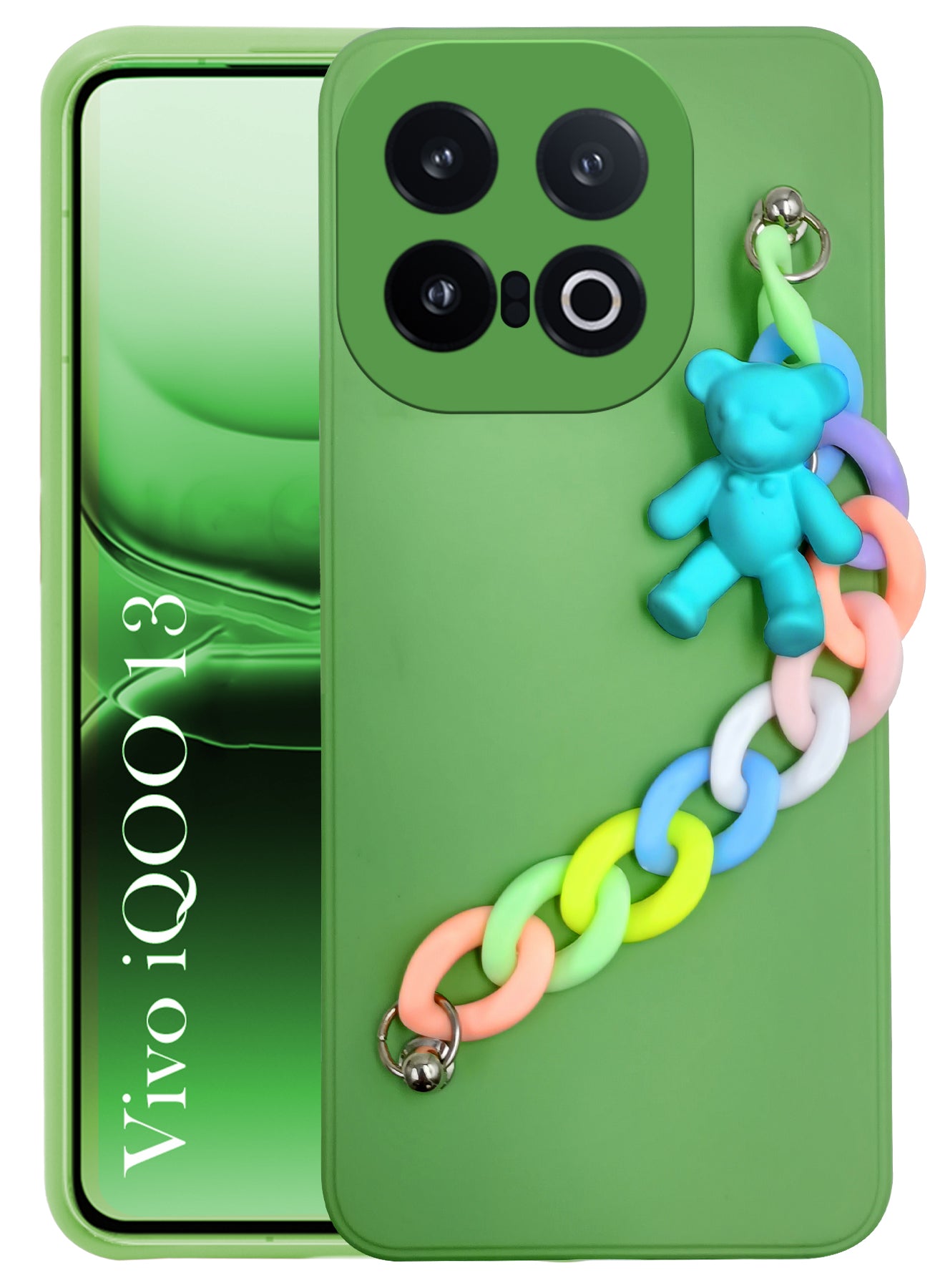 For Vivo iQOO 13 Girls Case Back Cover with Bracelet (Wrist Hanging Chain | Teddy Toy Cartoon)