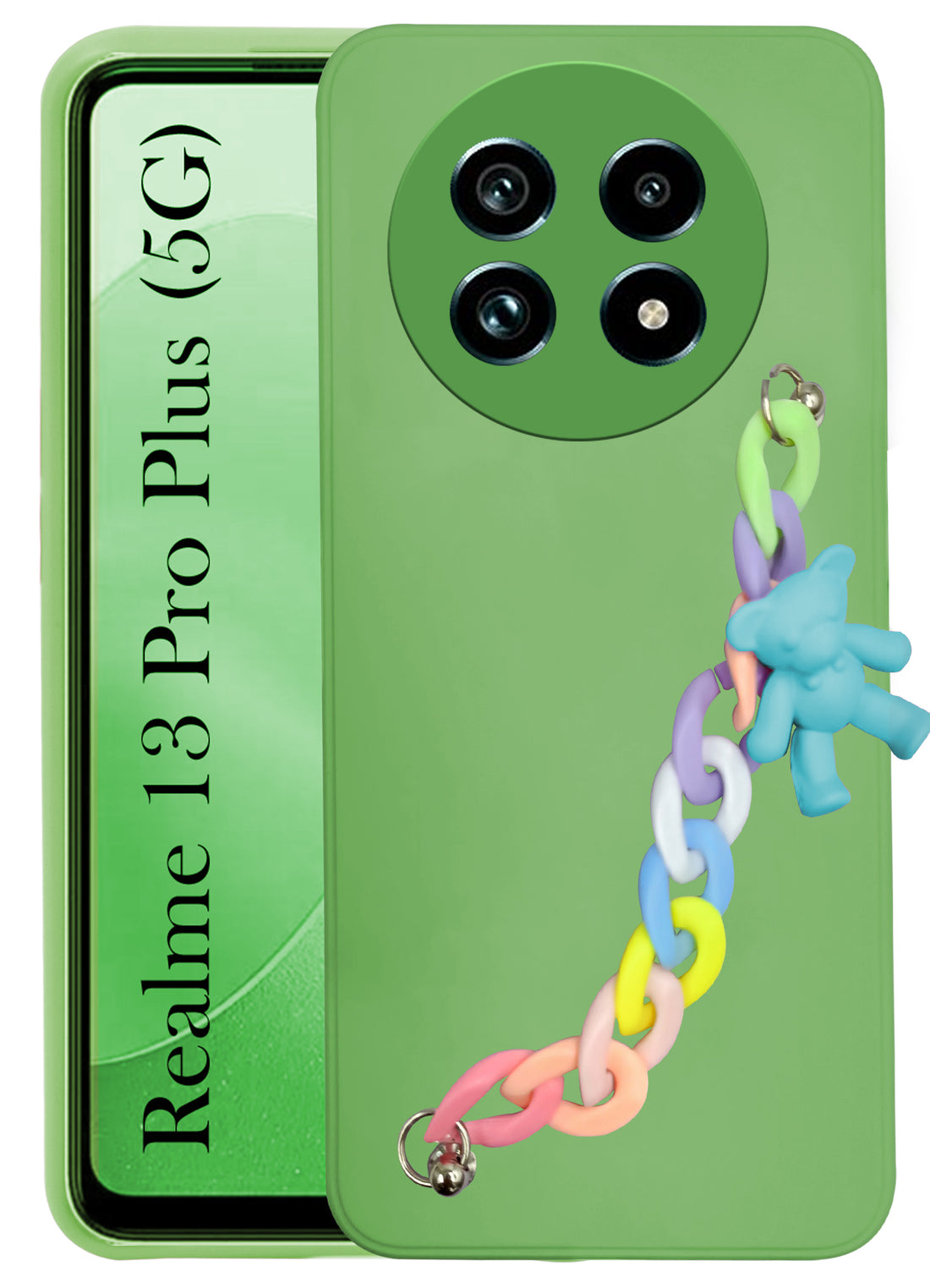 For Realme 13 Pro | Realme 13 Pro Plus 5G Back Cover Girls Case with Bracelet (Wrist Hanging Chain | Teddy Toy Cartoon)
