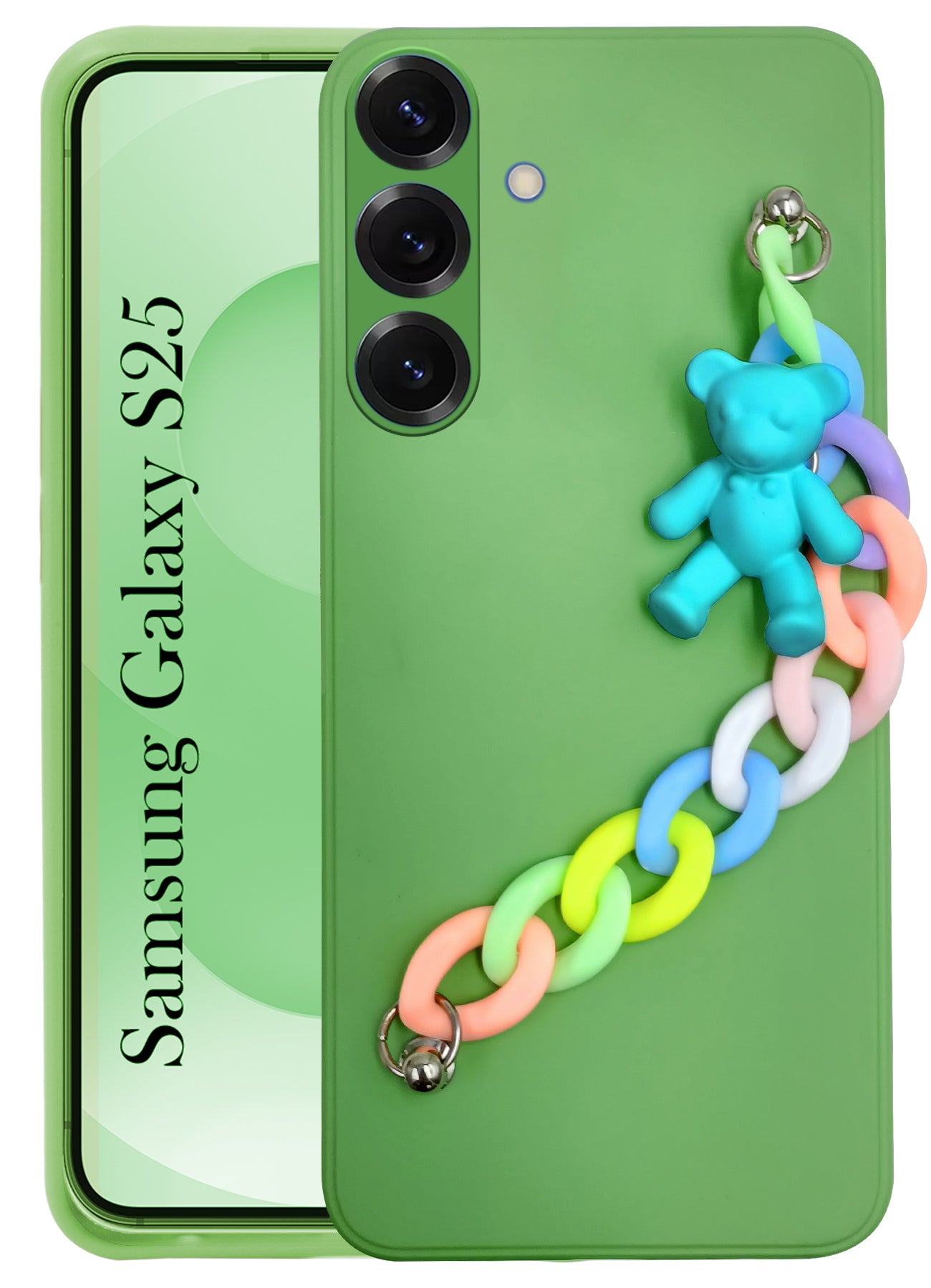 For Samsung Galaxy S25 Back Cover Girls Case with Bracelet (Wrist Hanging Chain | Teddy Toy Cartoon)