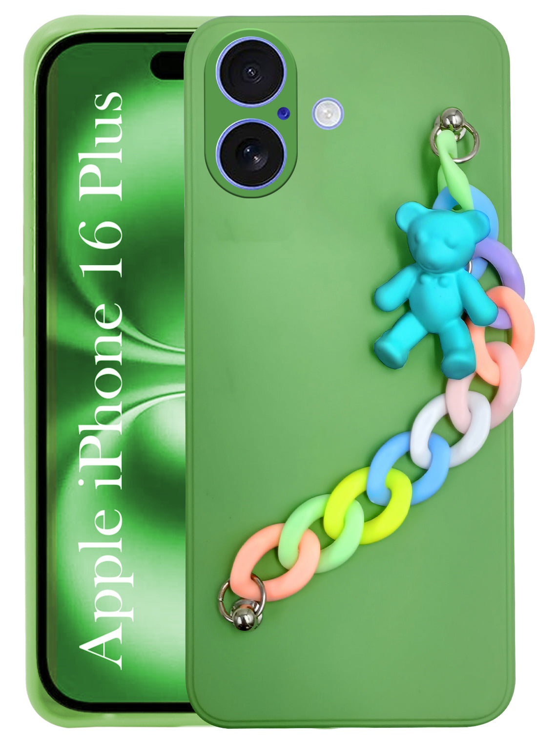 For Apple iPhone 16 Plus Girls Case Cover with Bracelet (Wrist Hanging Chain | Teddy Toy Cartoon)