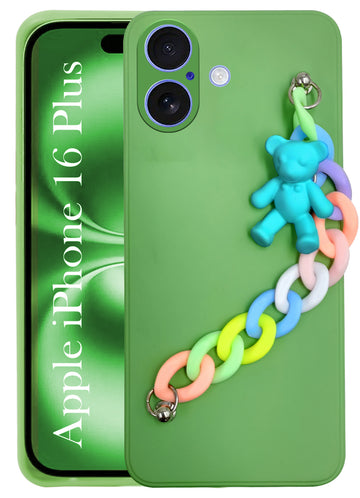 For Apple iPhone 16 Plus Girls Case Cover with Bracelet (Wrist Hanging Chain | Teddy Toy Cartoon)