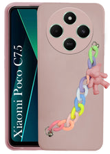 For Poco C75 | Poco M7 Back Cover Girls Case with Bracelet (Wrist Hanging Chain | Teddy Toy Cartoon)