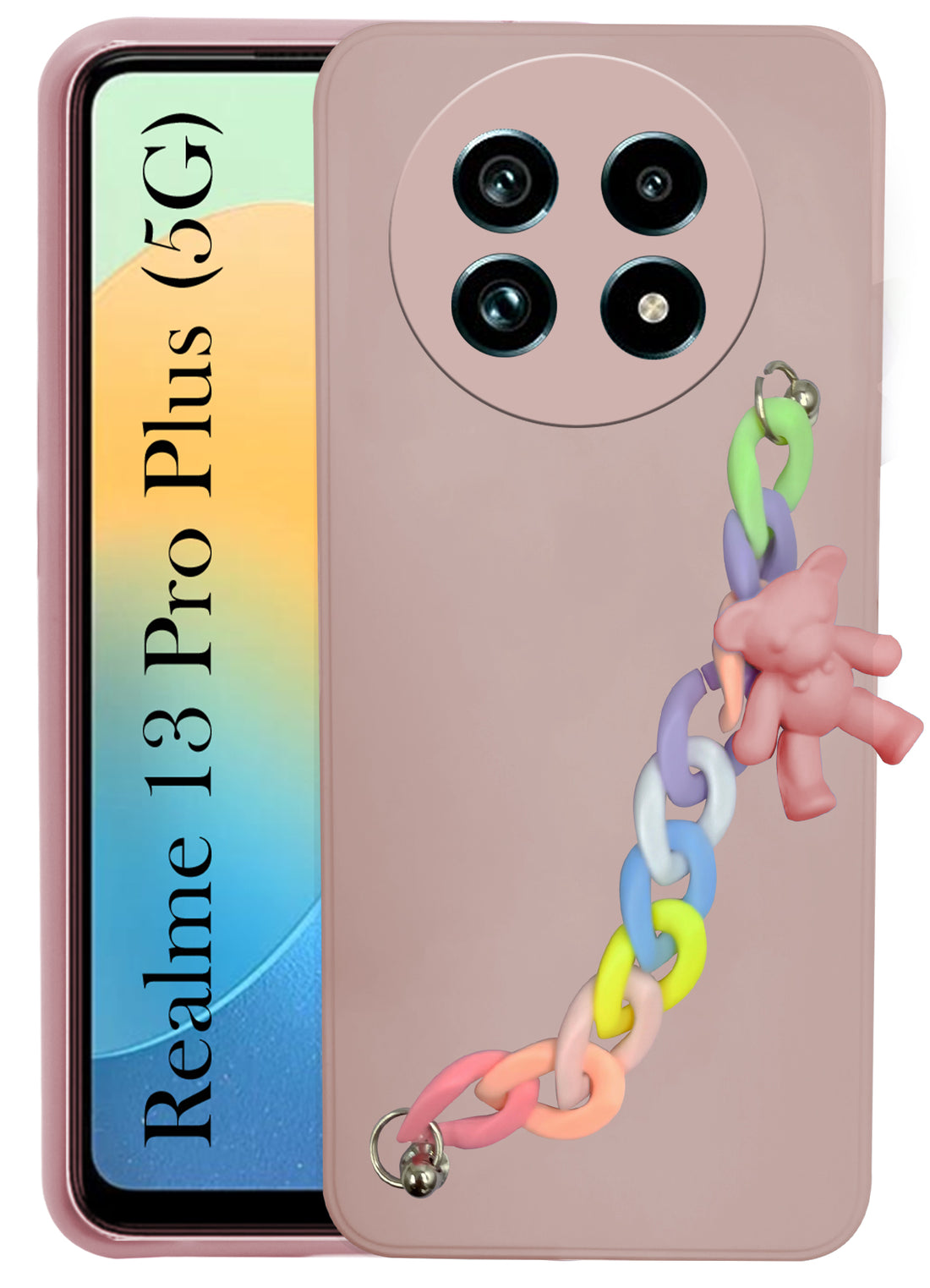 For Realme 13 Pro | Realme 13 Pro Plus 5G Back Cover Girls Case with Bracelet (Wrist Hanging Chain | Teddy Toy Cartoon)