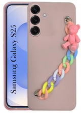 For Samsung Galaxy S25 Back Cover Girls Case with Bracelet (Wrist Hanging Chain | Teddy Toy Cartoon)