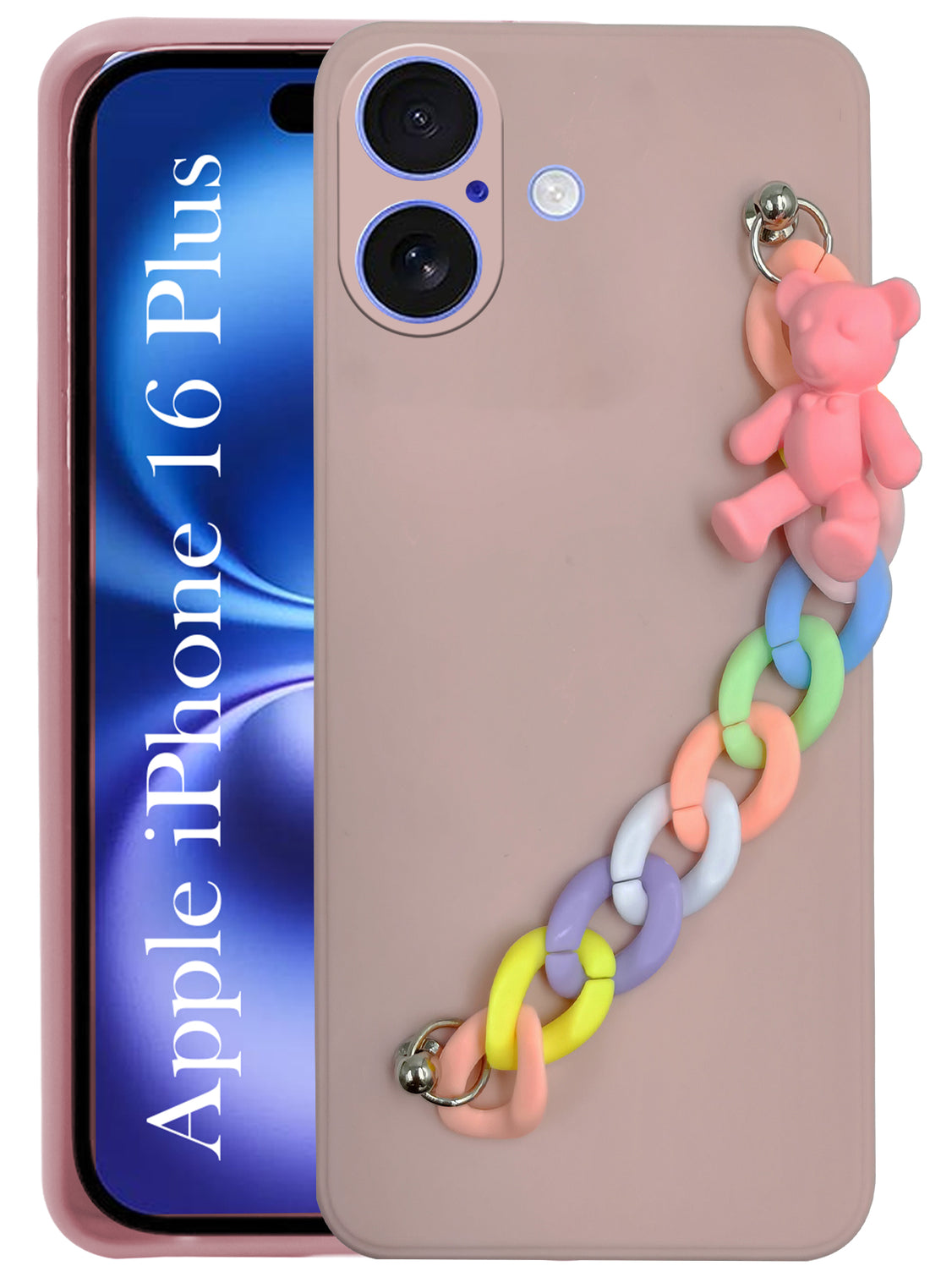 For Apple iPhone 16 Plus Girls Case Cover with Bracelet (Wrist Hanging Chain | Teddy Toy Cartoon)