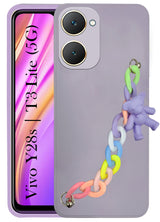 For Vivo Y28s 5G | Vivo T3 Lite 5G  Back Cover Girls Case with Bracelet (Wrist Hanging Chain | Teddy Toy Cartoon)