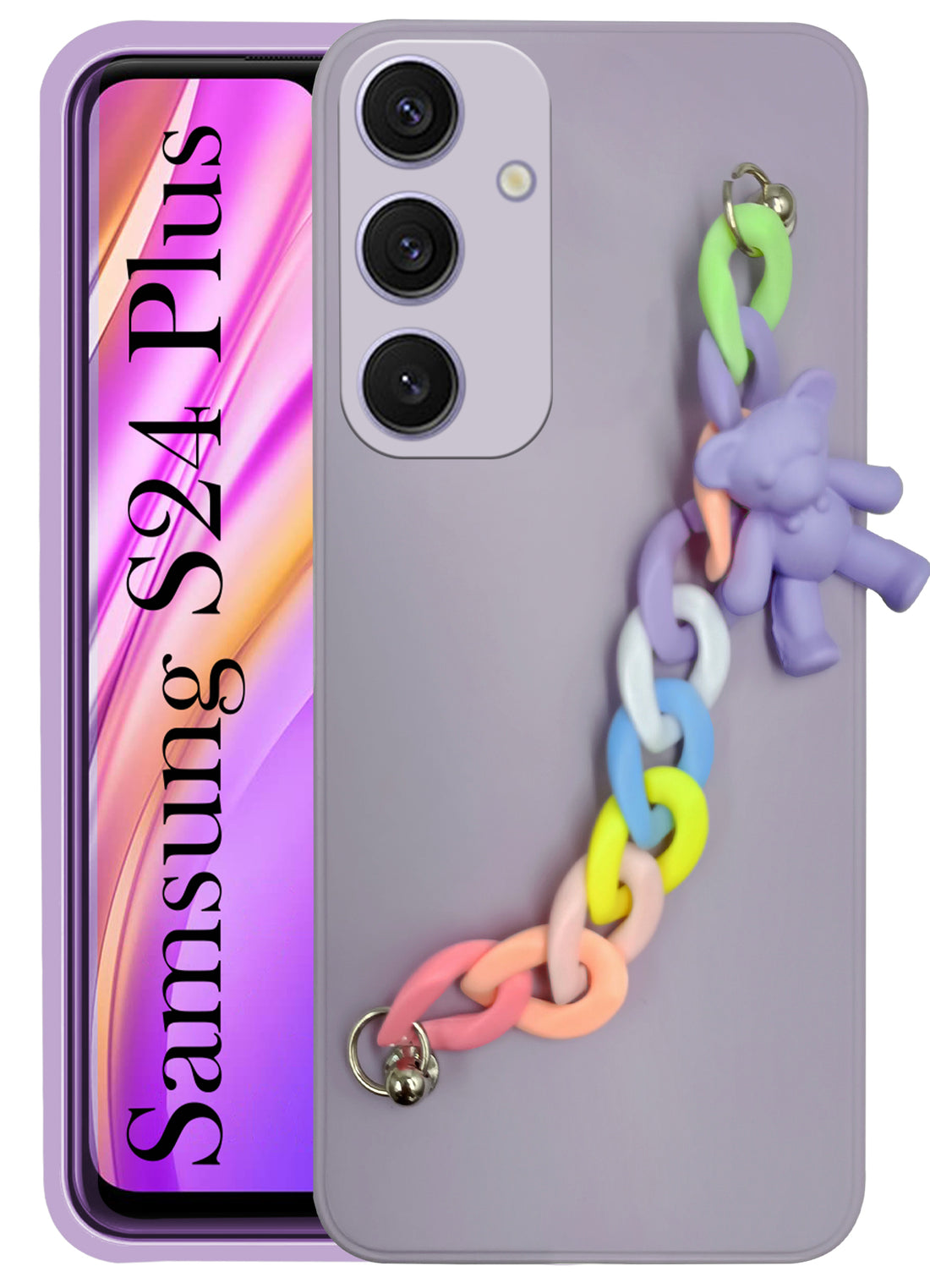 For Samsung Galaxy S24 Plus Back Cover Girls Case with Bracelet (Wrist Hanging Chain | Teddy Toy Cartoon)
