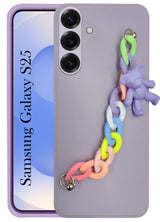 For Samsung Galaxy S25 Back Cover Girls Case with Bracelet (Wrist Hanging Chain | Teddy Toy Cartoon)