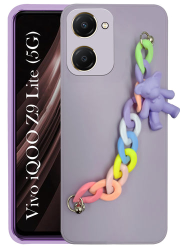 For Vivo iQOO Z9 Lite 5G Back Cover Girls Case with Bracelet (Wrist Hanging Chain | Teddy Toy Cartoon)