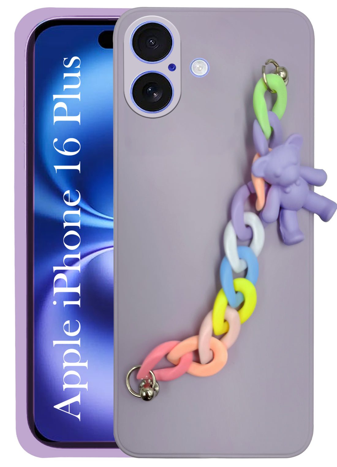 For Apple iPhone 16 Plus Girls Case Cover with Bracelet (Wrist Hanging Chain | Teddy Toy Cartoon)