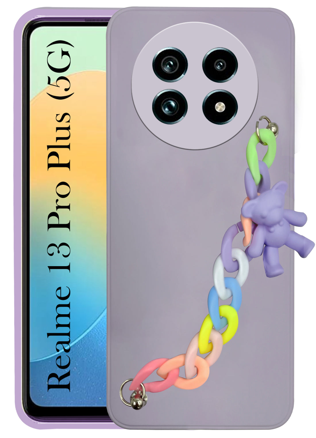 For Realme 13 Pro | Realme 13 Pro Plus 5G Back Cover Girls Case with Bracelet (Wrist Hanging Chain | Teddy Toy Cartoon)
