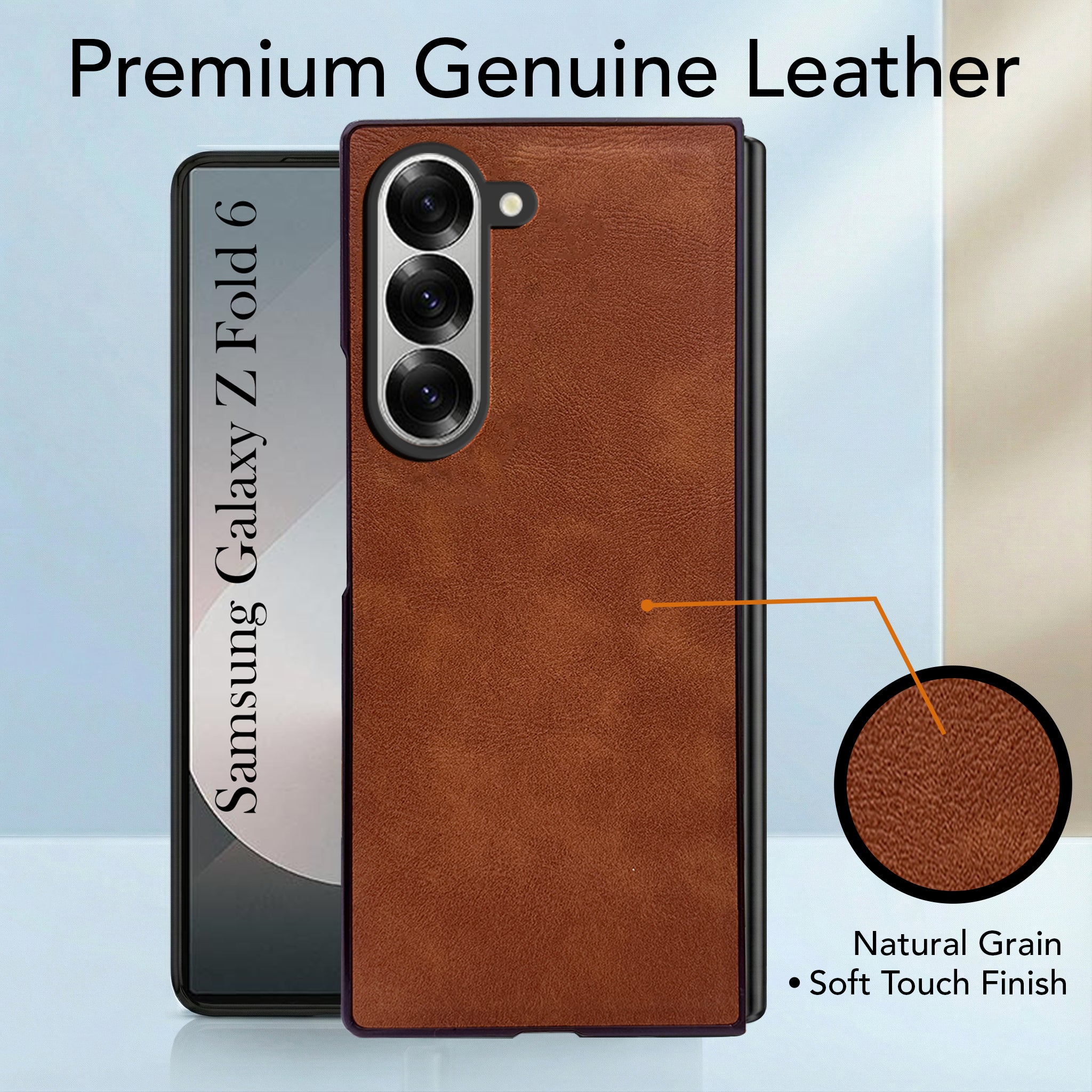 For Samsung Galaxy Z Fold 6 5G Back Cover Front Glass Leather (Full Body Case | Built-in Screen Protector | Inside Fiber Cloth | Minimalist Professional)