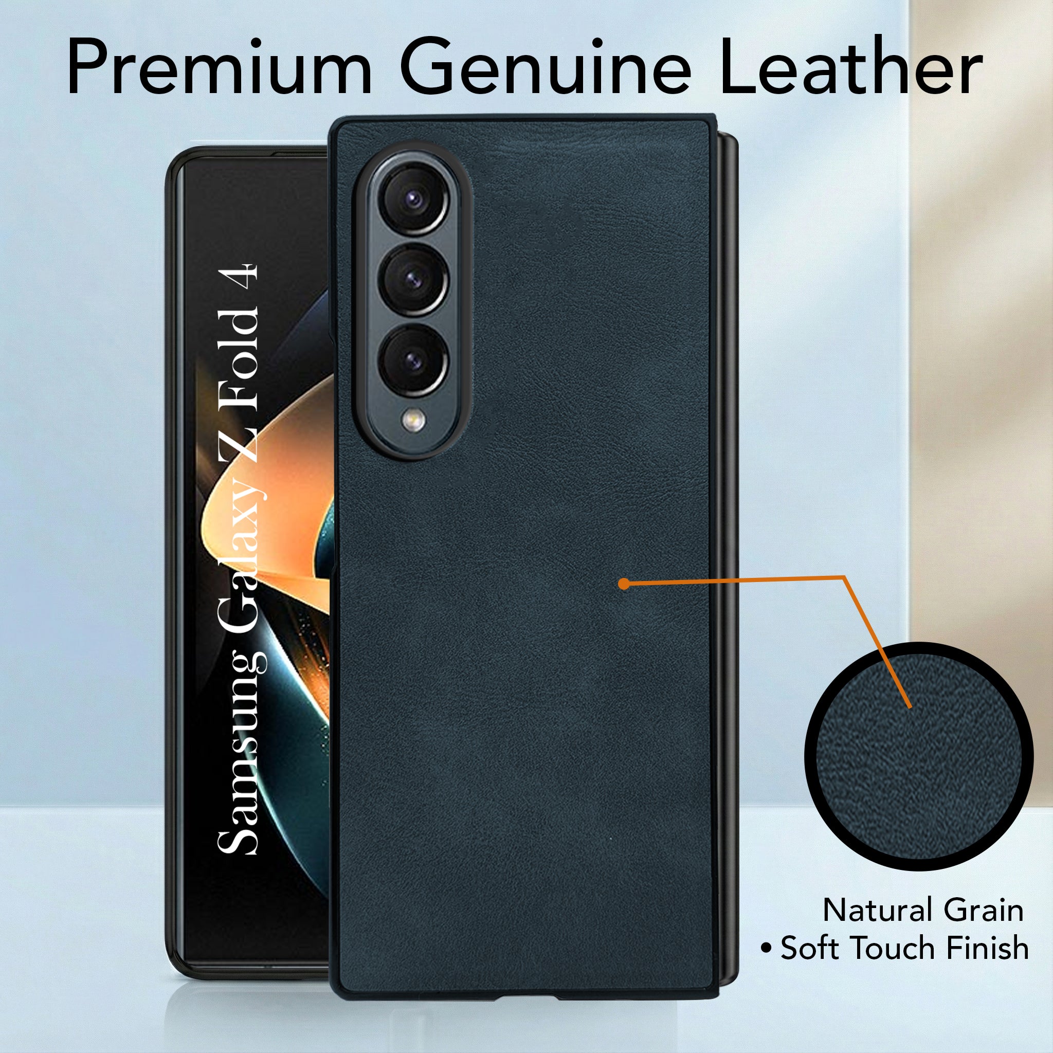 For Samsung Galaxy Z Fold 4 5G Back Cover Front Glass Leather (Full Body Case | Built-in Screen Protector | Inside Fiber Cloth | Minimalist Professional)