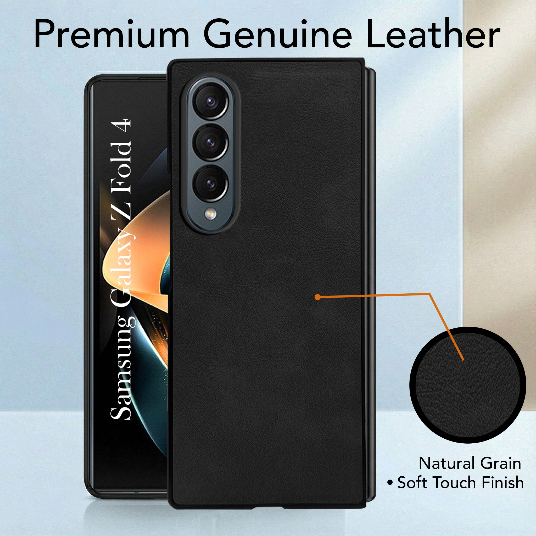 For Samsung Galaxy Z Fold 4 5G Back Cover Front Glass Leather (Full Body Case | Built-in Screen Protector | Inside Fiber Cloth | Minimalist Professional)