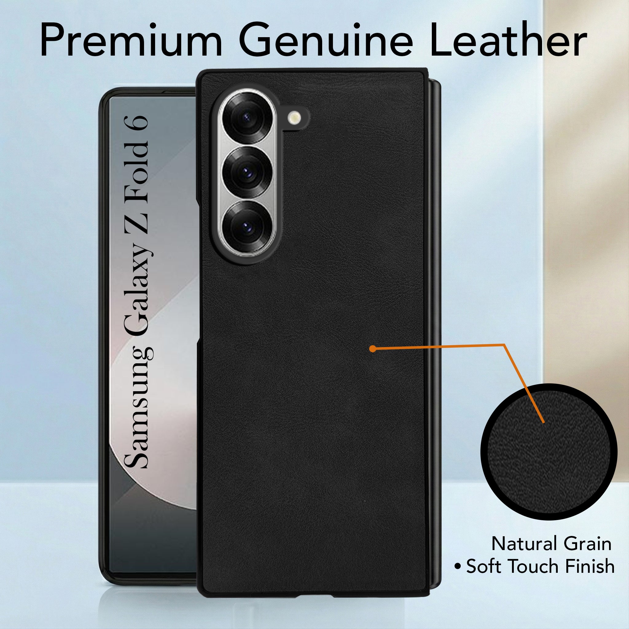 For Samsung Galaxy Z Fold 6 5G Back Cover Front Glass Leather (Full Body Case | Built-in Screen Protector | Inside Fiber Cloth | Minimalist Professional)