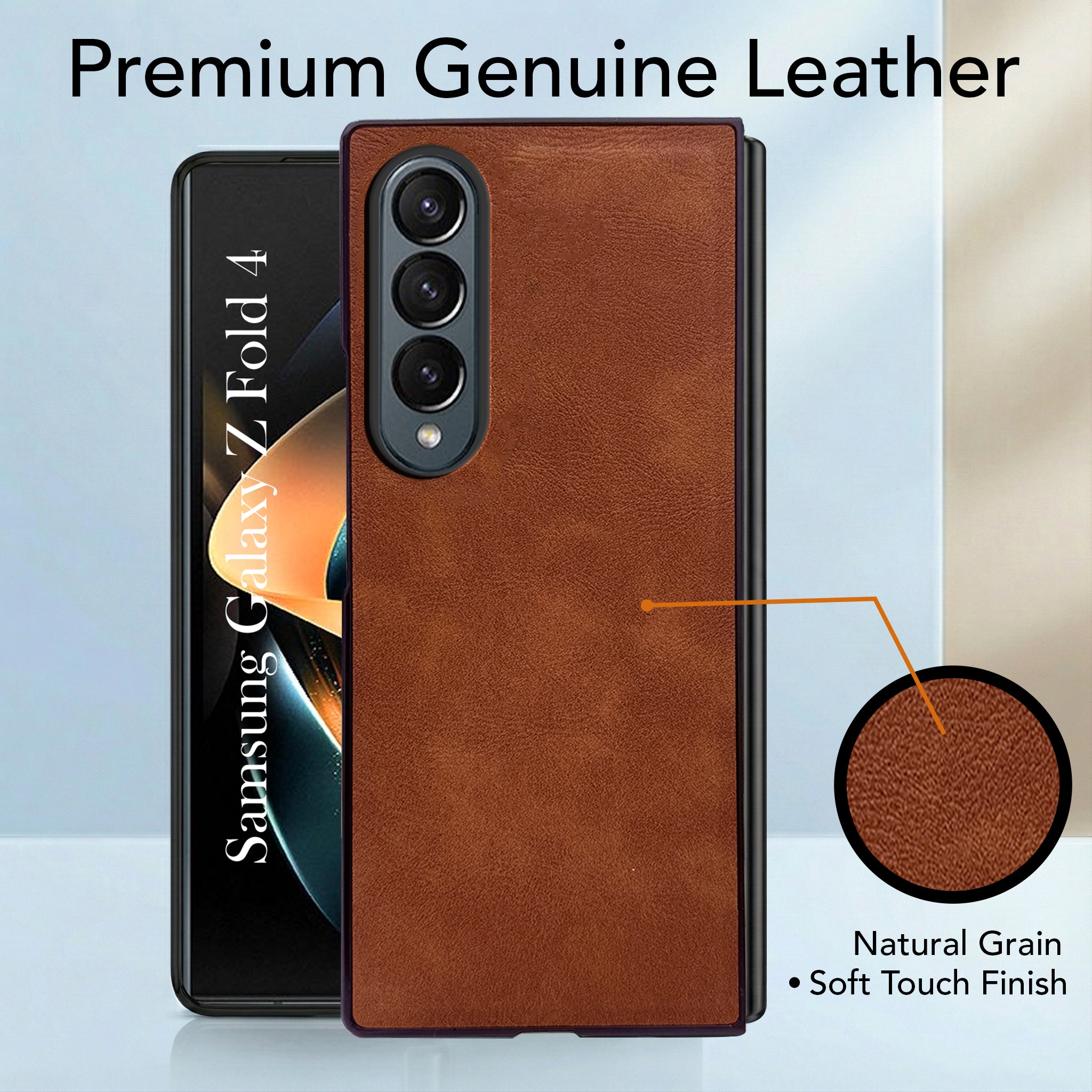 For Samsung Galaxy Z Fold 4 5G Back Cover Front Glass Leather (Full Body Case | Built-in Screen Protector | Inside Fiber Cloth | Minimalist Professional)