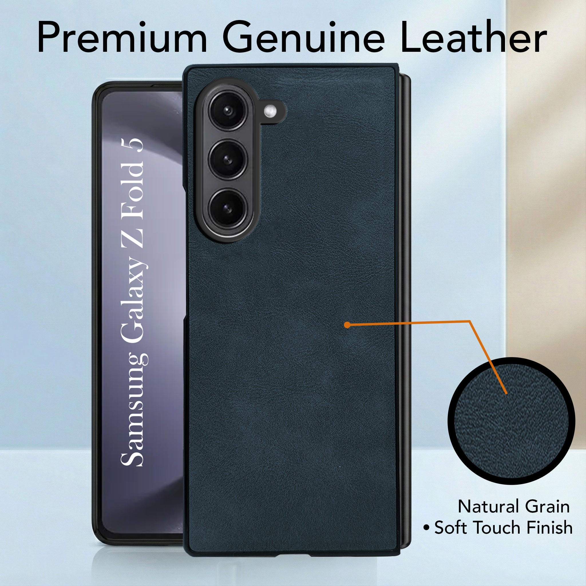 For Samsung Galaxy Z Fold 5 5G Back Cover Front Glass Leather (Full Body Case | Built-in Screen Protector | Inside Fiber Cloth | Minimalist Professional)