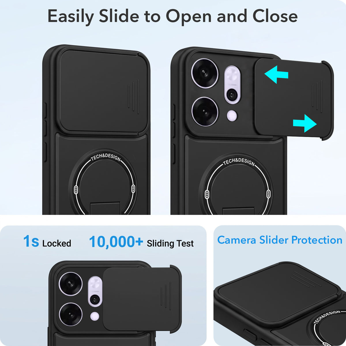 For Oppo Reno14 Pro 5G | Oppo Reno 14 Pro 5G Back Case Cover Metallic (Hybrid Armor Kickstand | Sliding Shutter Camera Protection | MagSafe Compatible)