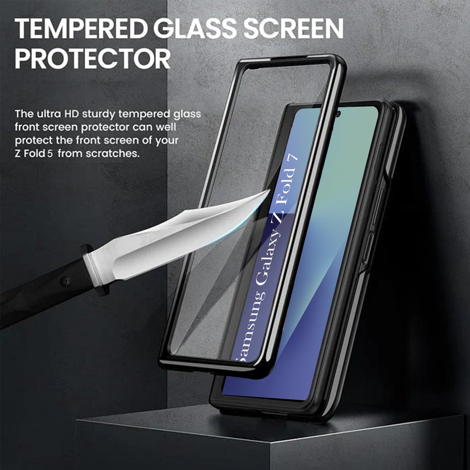 For Samsung Galaxy Z Fold 7 Back Cover Front Glass Leather (Full Body Case | Built-in Screen Protector | Inside Fiber Cloth | Minimalist Professional)