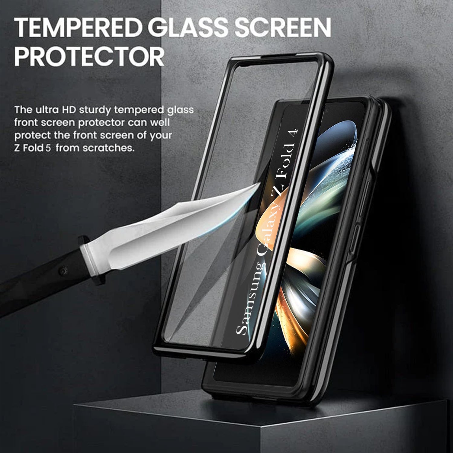 For Samsung Galaxy Z Fold 4 5G Back Cover Front Glass Leather (Full Body Case | Built-in Screen Protector | Inside Fiber Cloth | Minimalist Professional)