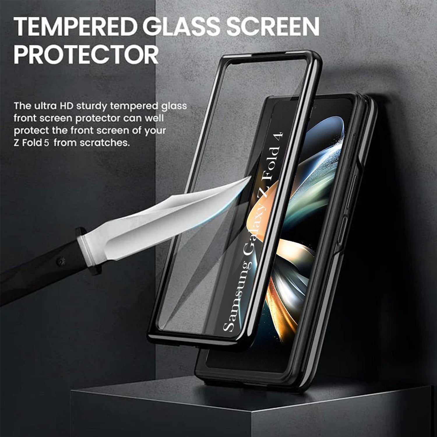 For Samsung Galaxy Z Fold 4 5G Back Cover Front Glass Leather (Full Body Case | Built-in Screen Protector | Inside Fiber Cloth | Minimalist Professional)