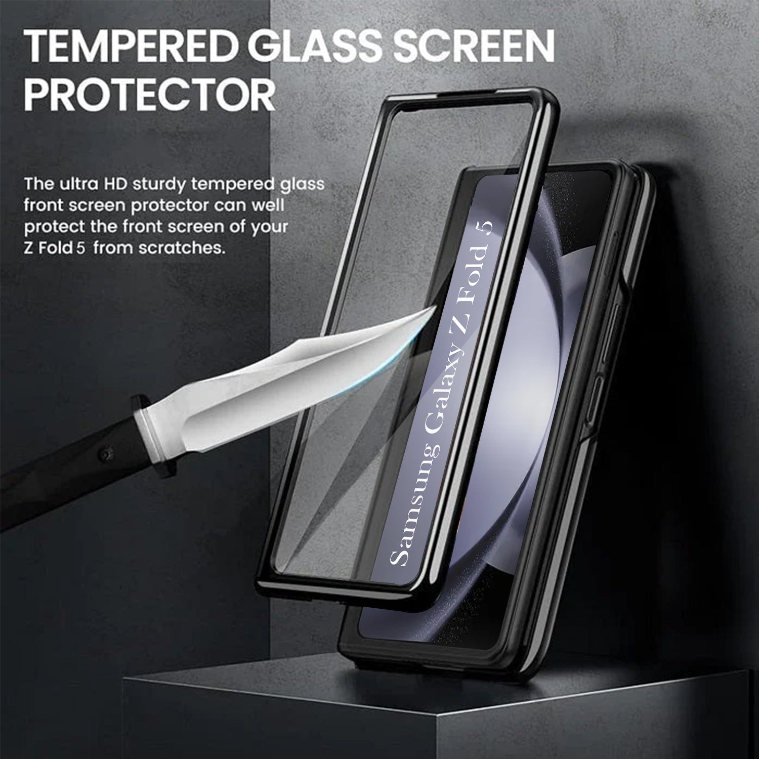 For Samsung Galaxy Z Fold 5 5G Back Cover Front Glass Leather (Full Body Case | Built-in Screen Protector | Inside Fiber Cloth | Minimalist Professional)