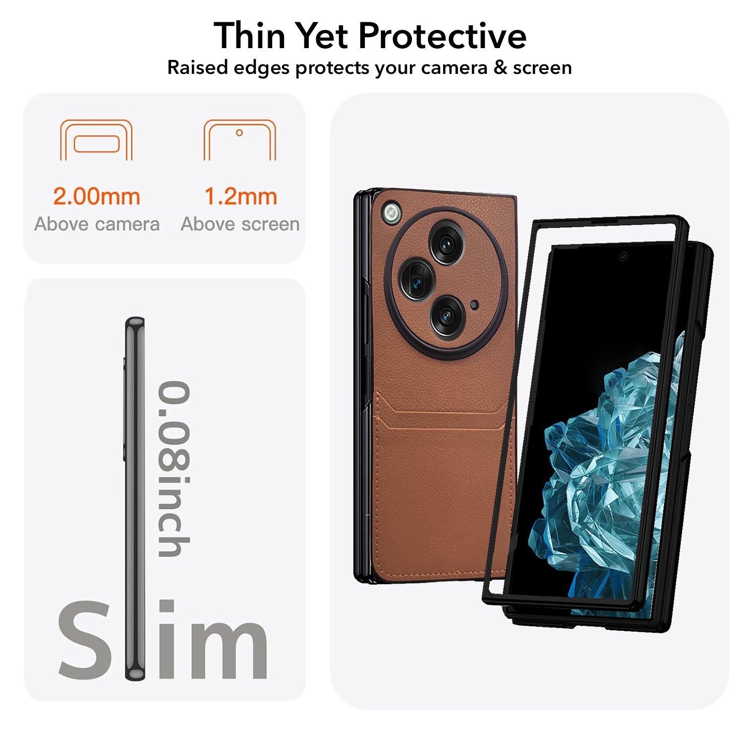 For OnePlus Open Leather Back Case Cover (Full Camera Protection | Card Wallet Slots | Hand Stitched Professional Look)