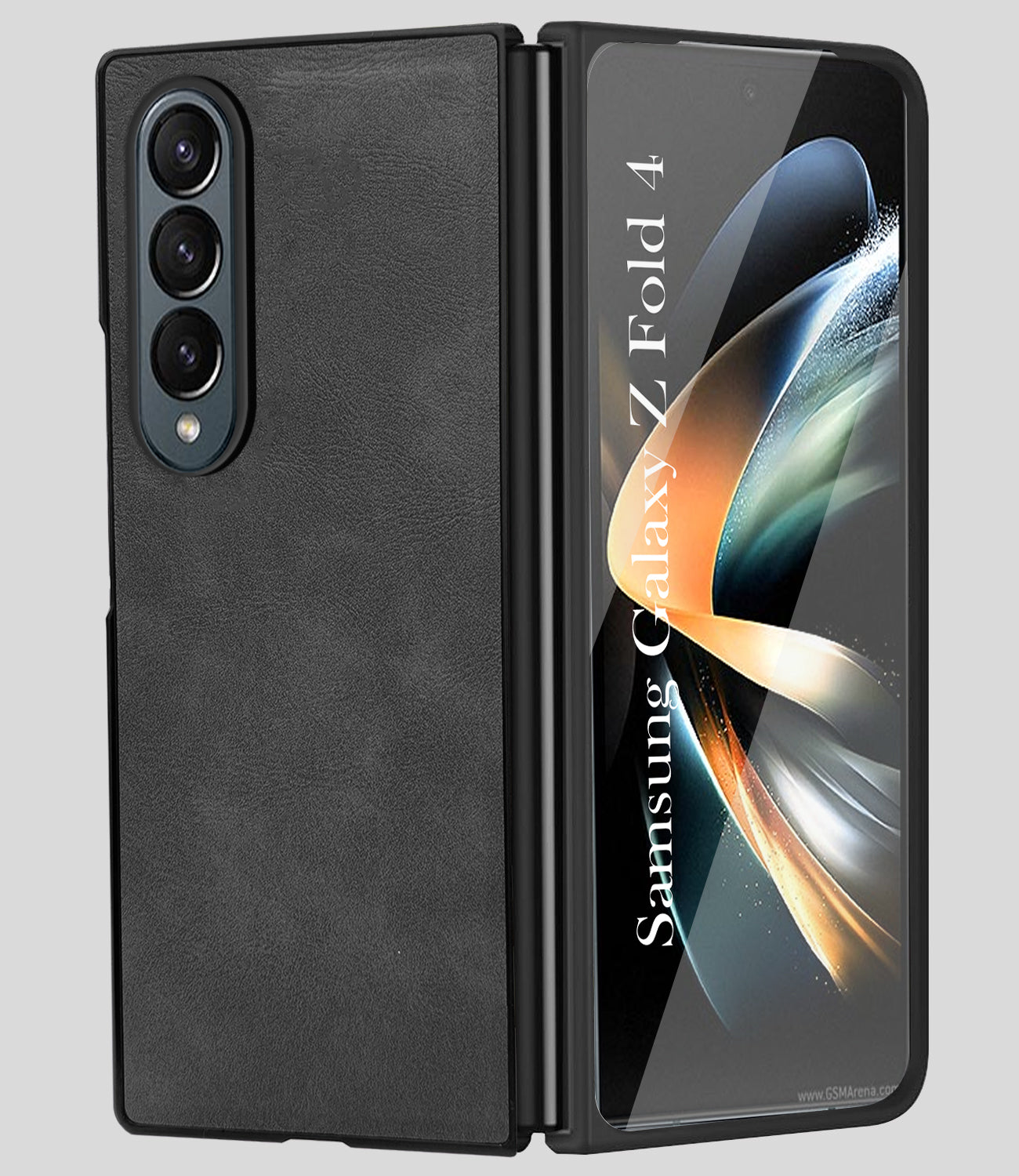 For Samsung Galaxy Z Fold 4 5G Back Cover Front Glass Leather (Full Body Case | Built-in Screen Protector | Inside Fiber Cloth | Minimalist Professional)