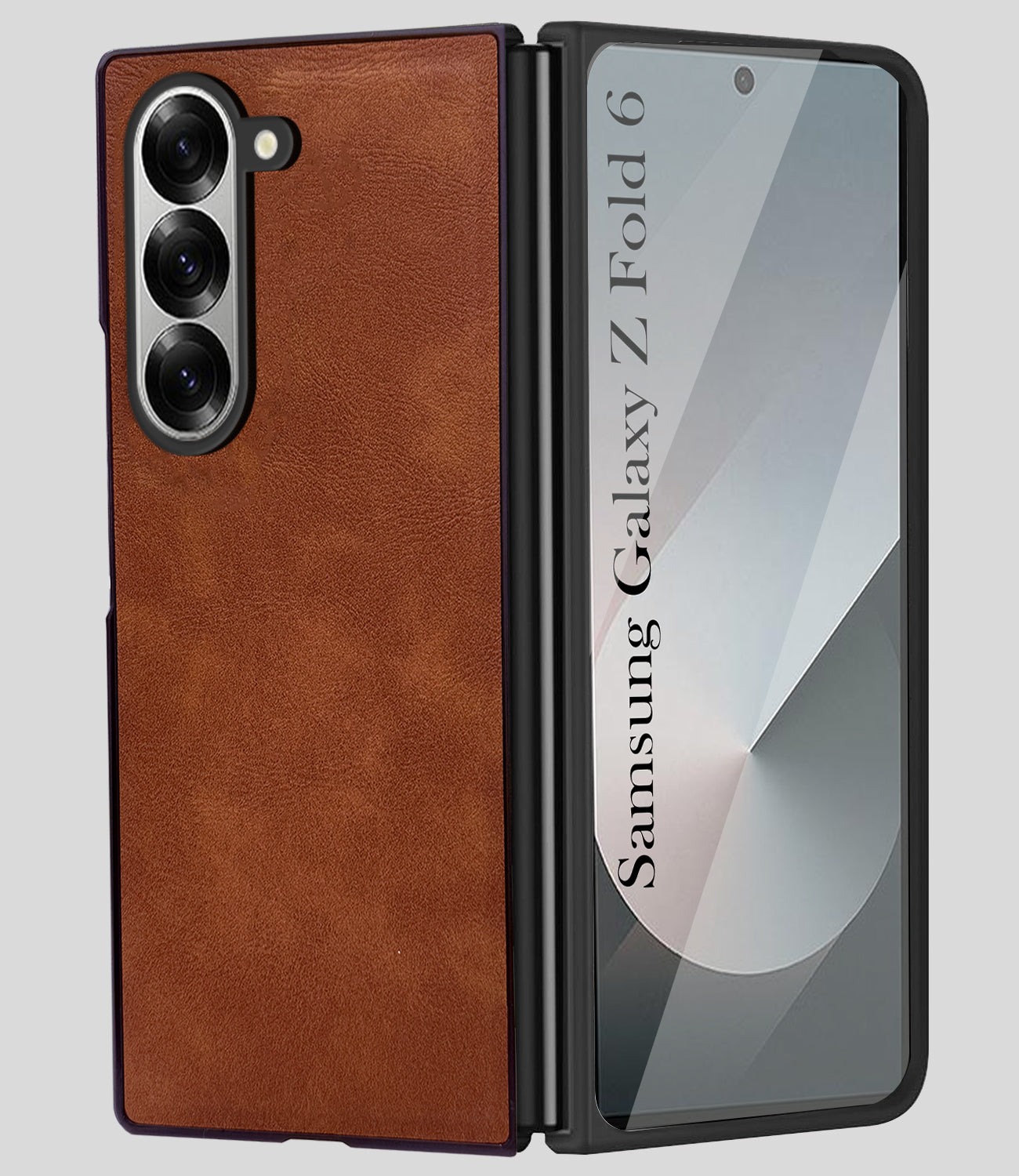 For Samsung Galaxy Z Fold 6 5G Back Cover Front Glass Leather (Full Body Case | Built-in Screen Protector | Inside Fiber Cloth | Minimalist Professional)