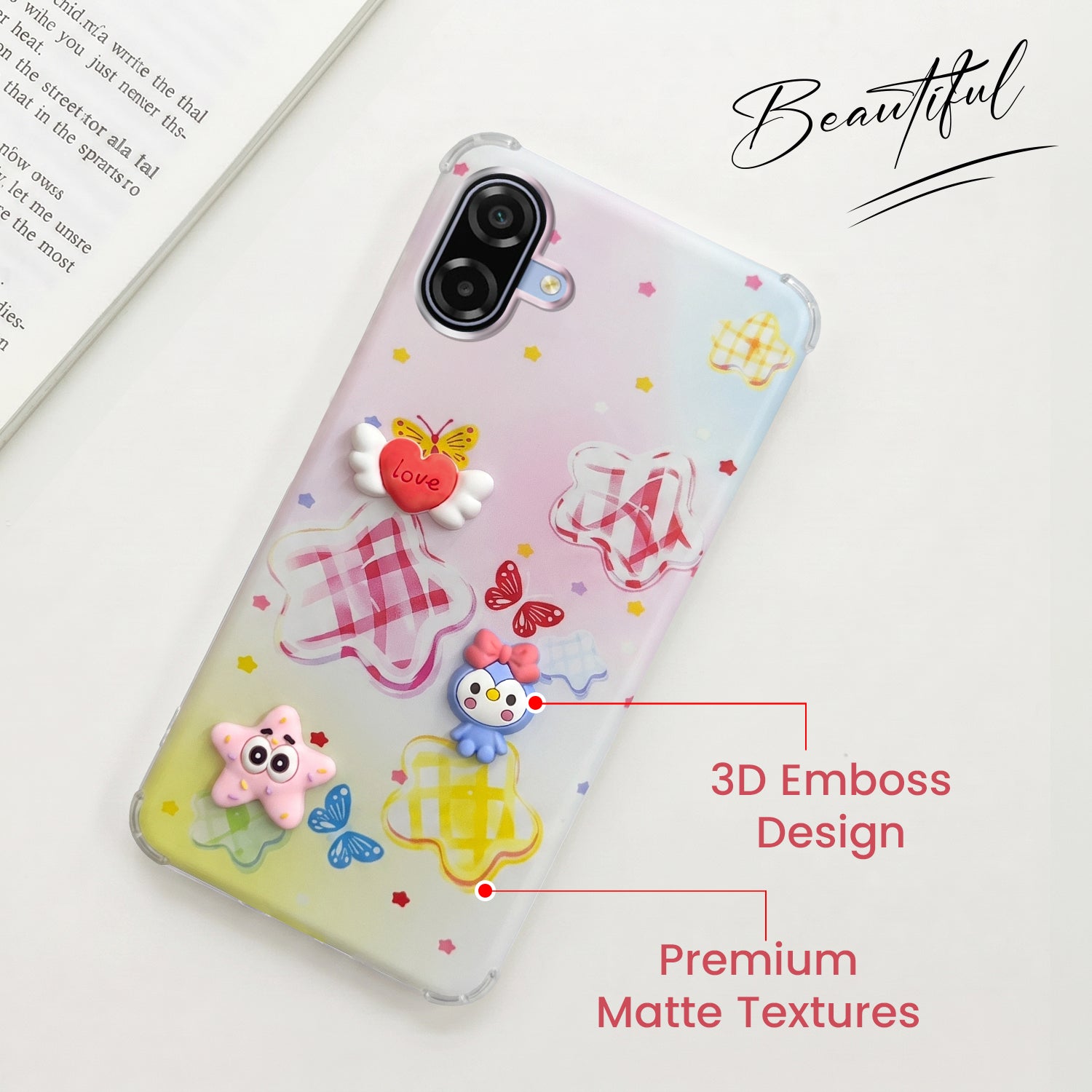 For Samsung Galaxy A07 5G | F70e 5G Back Cover Case (3D Cute Cartoons | Hard Back Side Soft | Matte Premium Finish | HD Printing)