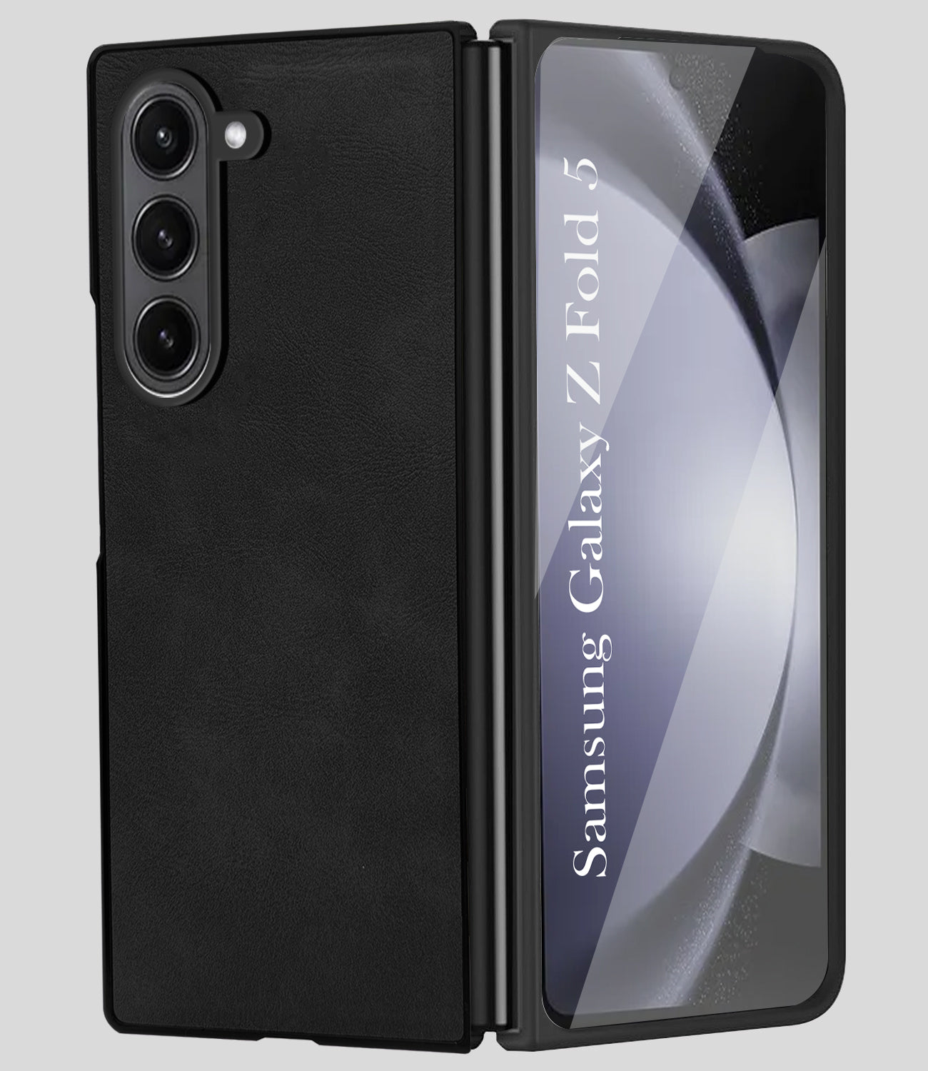For Samsung Galaxy Z Fold 5 5G Back Cover Front Glass Leather (Full Body Case | Built-in Screen Protector | Inside Fiber Cloth | Minimalist Professional)