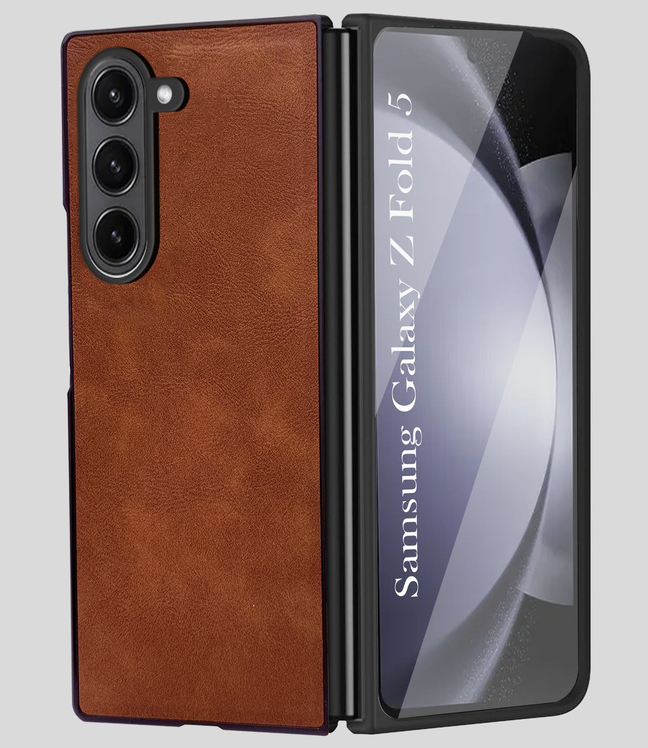 For Samsung Galaxy Z Fold 5 5G Back Cover Front Glass Leather (Full Body Case | Built-in Screen Protector | Inside Fiber Cloth | Minimalist Professional)