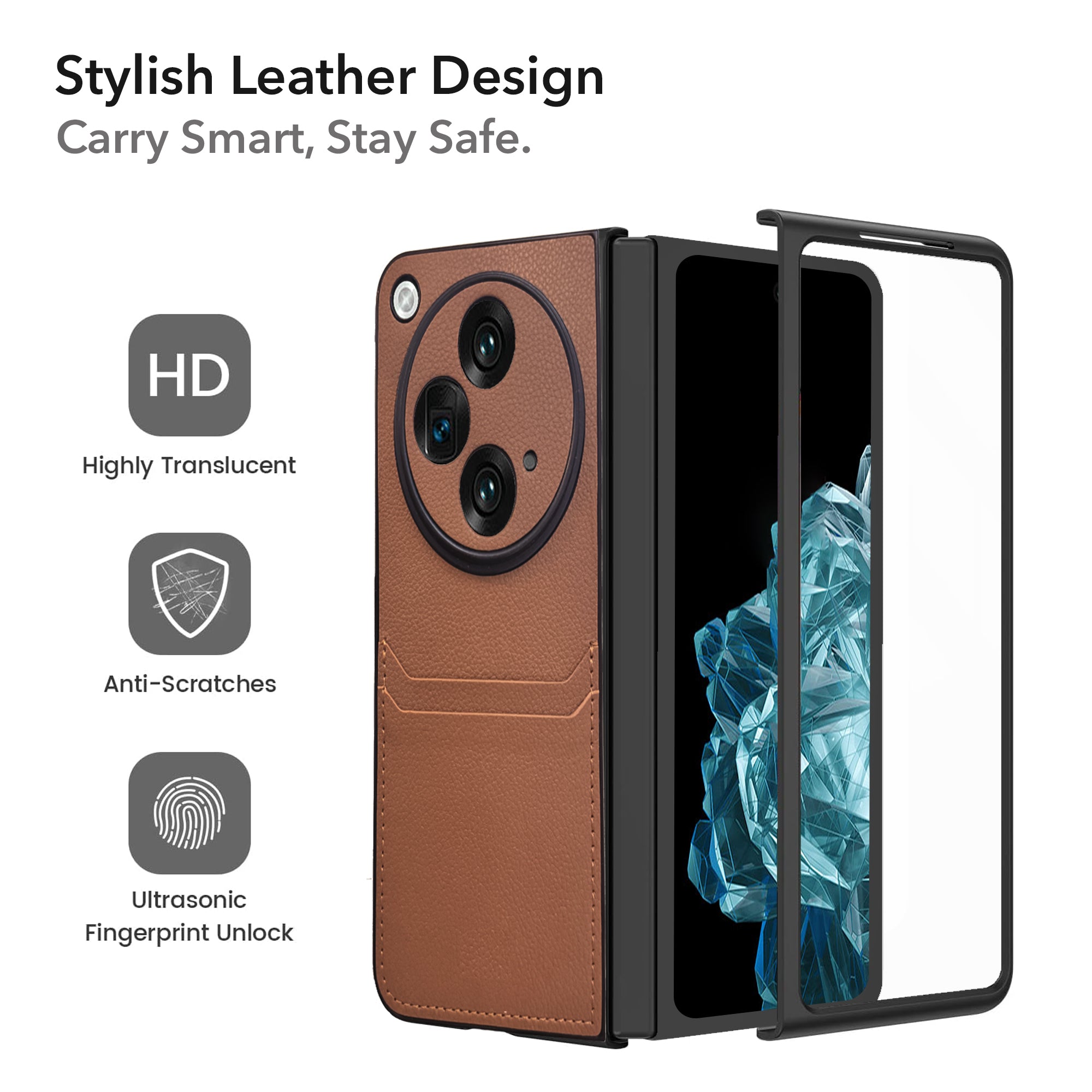 For OnePlus Open Leather Back Case Cover (Full Camera Protection | Card Wallet Slots | Hand Stitched Professional Look)