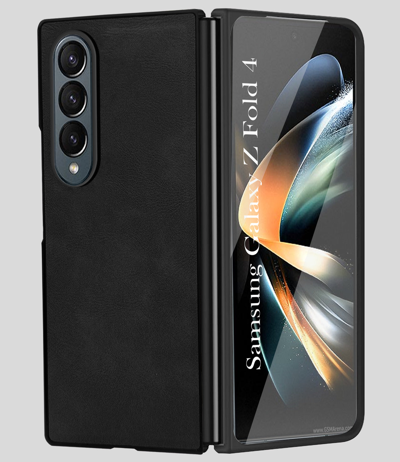 For Samsung Galaxy Z Fold 4 5G Back Cover Front Glass Leather (Full Body Case | Built-in Screen Protector | Inside Fiber Cloth | Minimalist Professional)