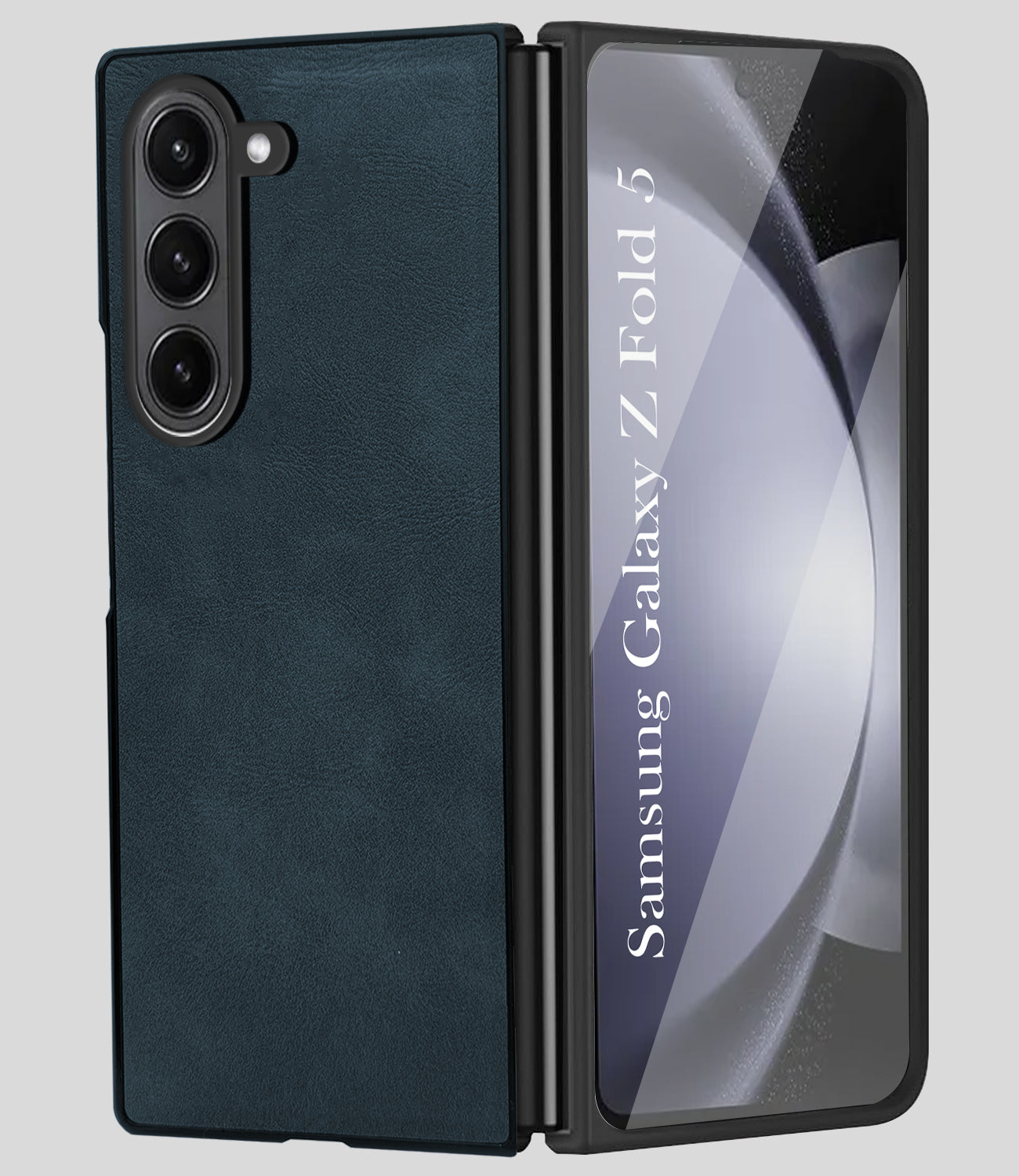 For Samsung Galaxy Z Fold 5 5G Back Cover Front Glass Leather (Full Body Case | Built-in Screen Protector | Inside Fiber Cloth | Minimalist Professional)