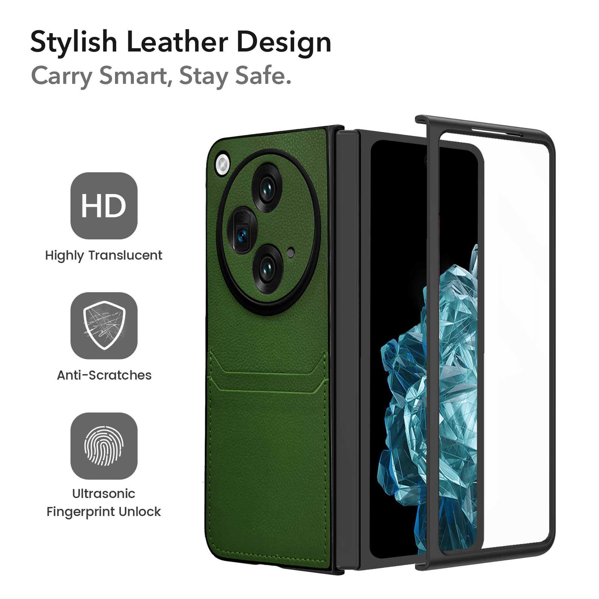 For OnePlus Open Leather Back Case Cover (Full Camera Protection | Card Wallet Slots | Hand Stitched Professional Look)