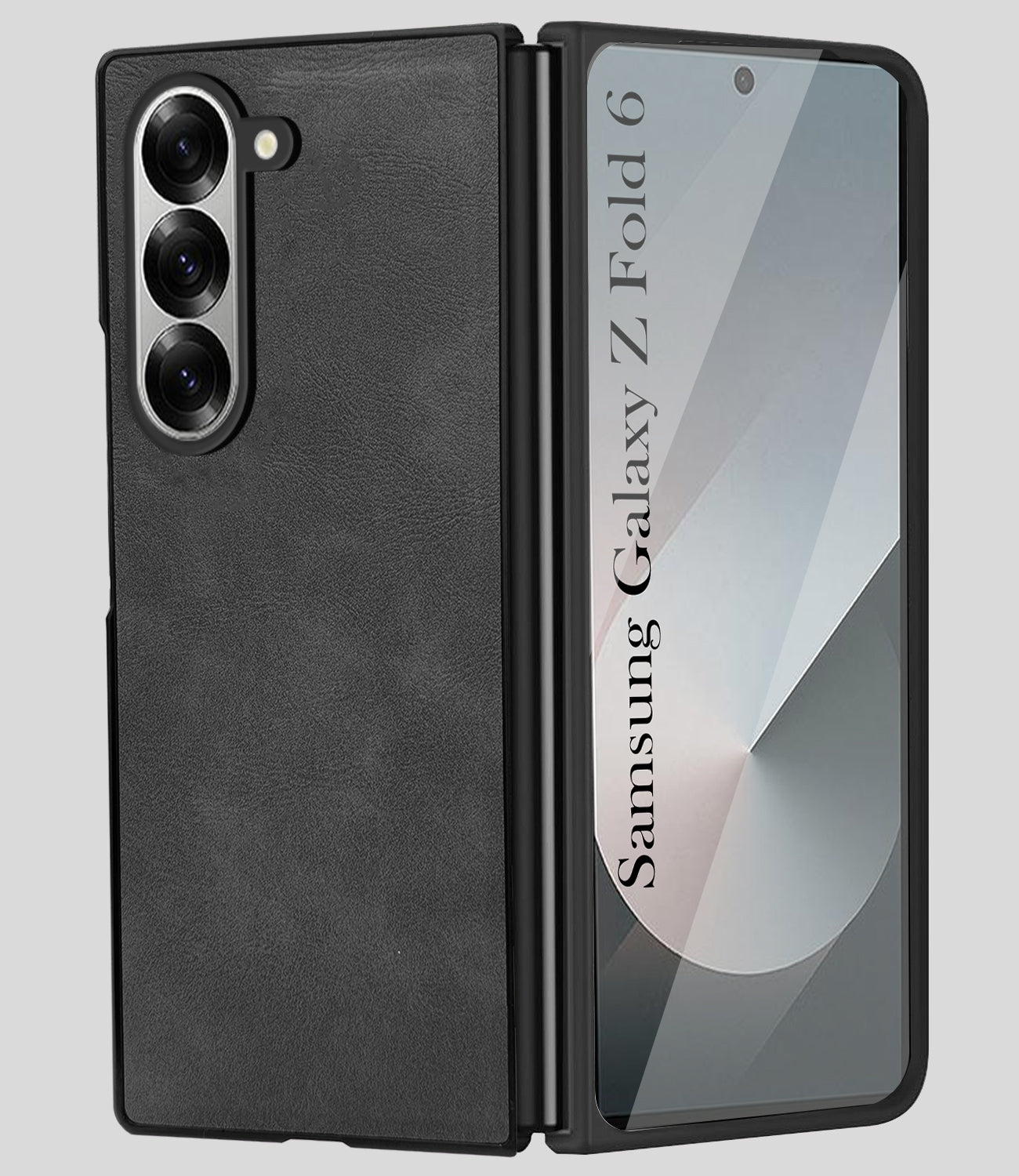 For Samsung Galaxy Z Fold 6 5G Back Cover Front Glass Leather (Full Body Case | Built-in Screen Protector | Inside Fiber Cloth | Minimalist Professional)