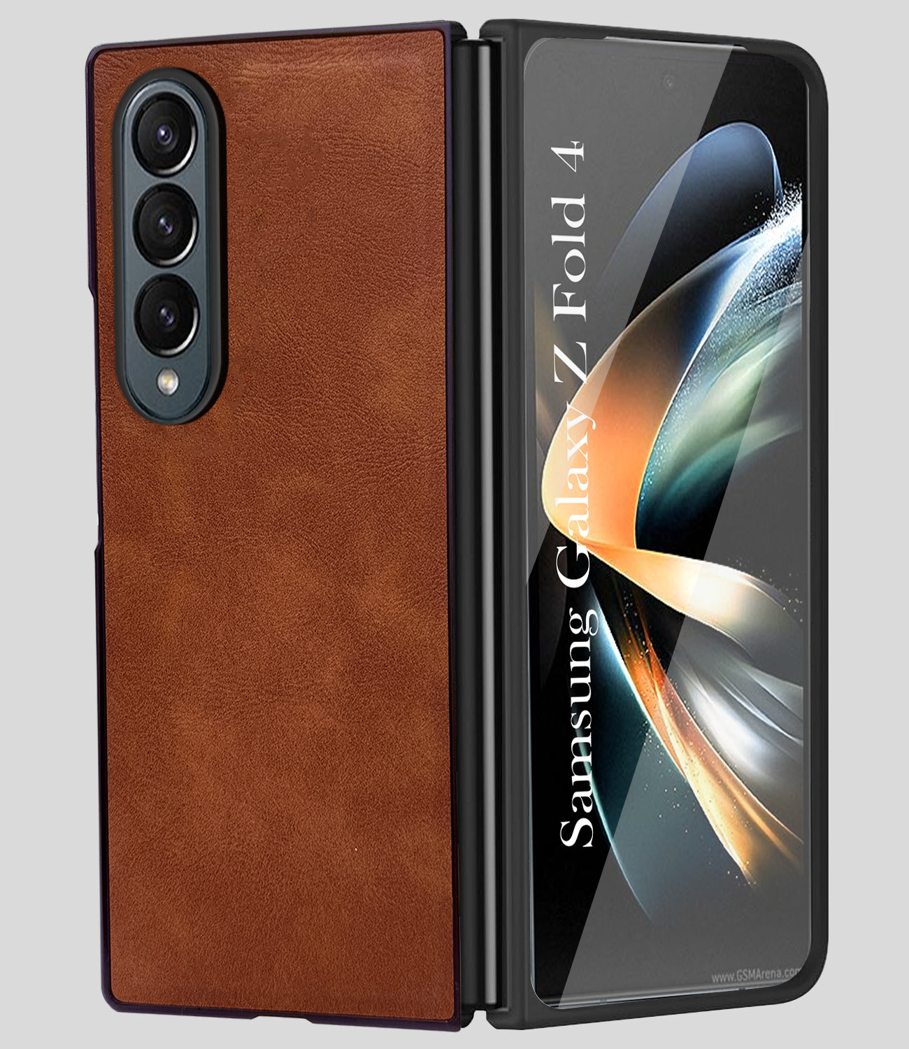 For Samsung Galaxy Z Fold 4 5G Back Cover Front Glass Leather (Full Body Case | Built-in Screen Protector | Inside Fiber Cloth | Minimalist Professional)