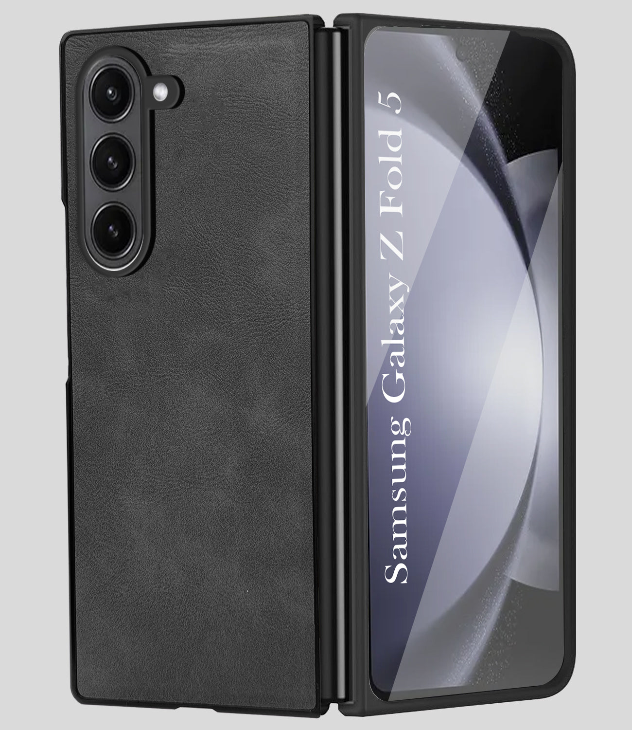 For Samsung Galaxy Z Fold 5 5G Back Cover Front Glass Leather (Full Body Case | Built-in Screen Protector | Inside Fiber Cloth | Minimalist Professional)