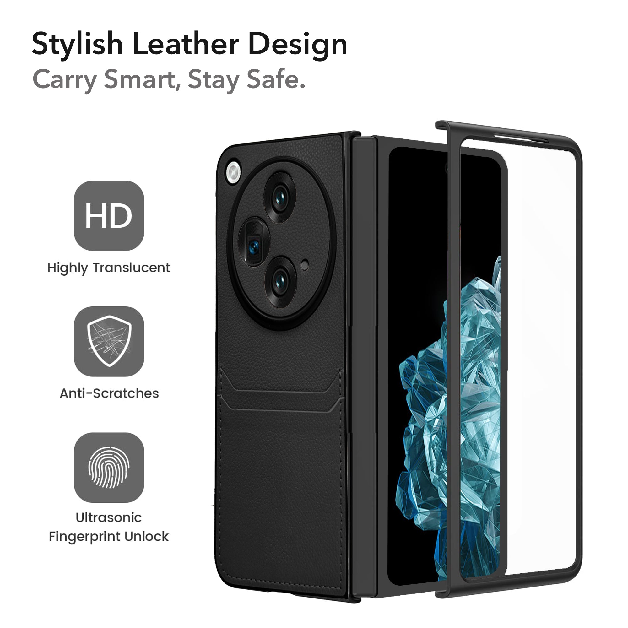 For OnePlus Open Leather Back Case Cover (Full Camera Protection | Card Wallet Slots | Hand Stitched Professional Look)